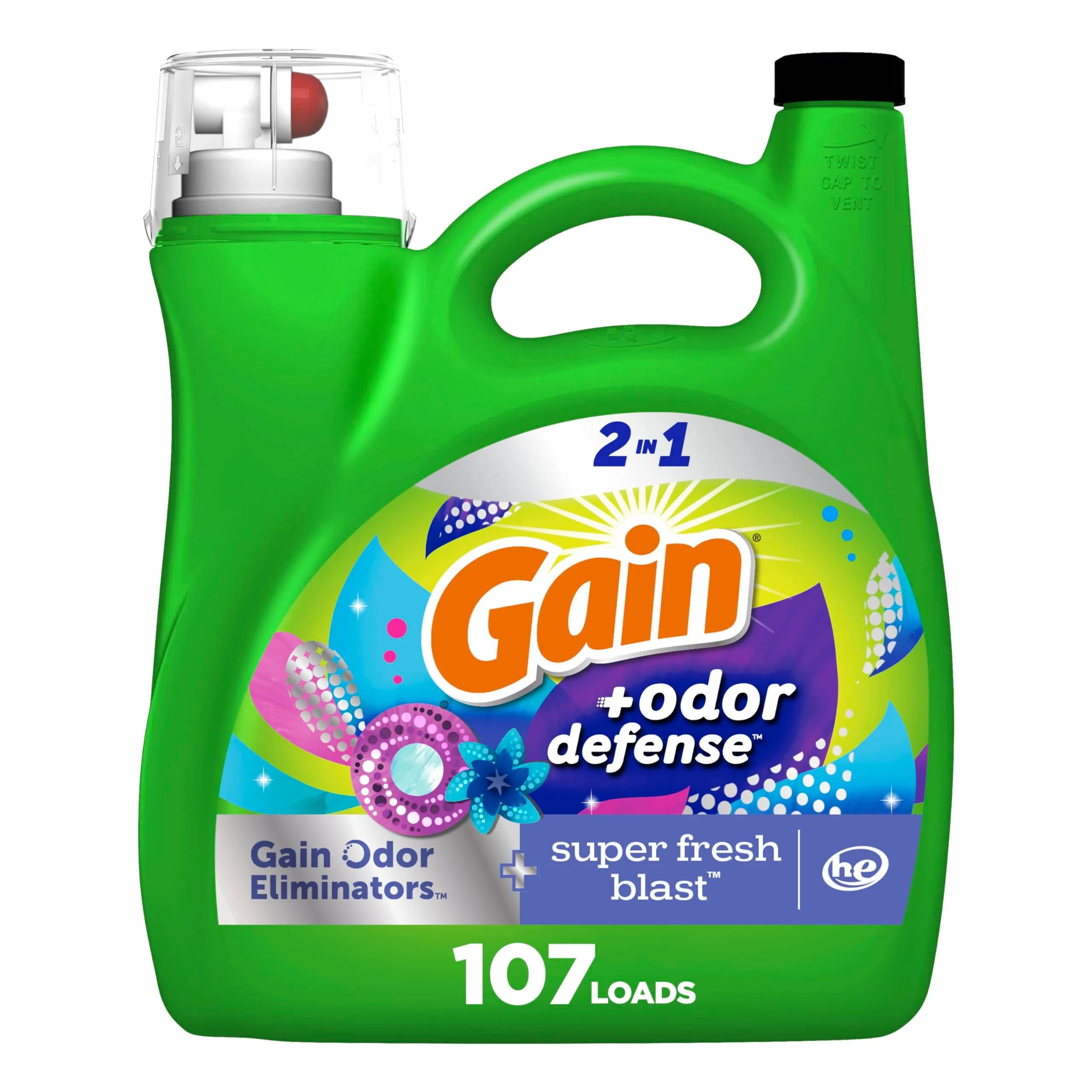 Gain Odor Defense Liquid Laundry Detergent Super Fresh Blast Scent 113 Oz (3.34L) | USA Import for Indian Homes