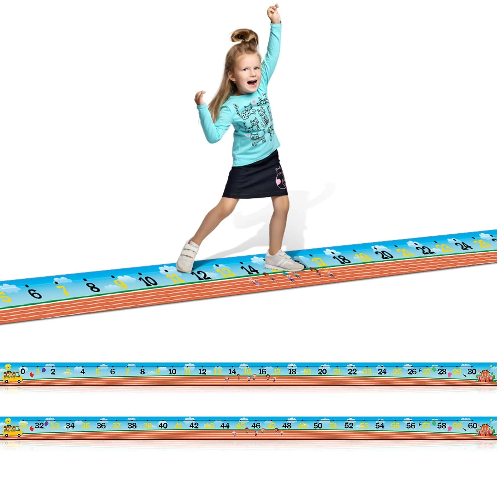 Nuanchu Number Line Mats 0-30 & 31-60 | 6.7m (21.98 ft) x 30.5cm (12 Inch) Educational Floor Mats - main product image