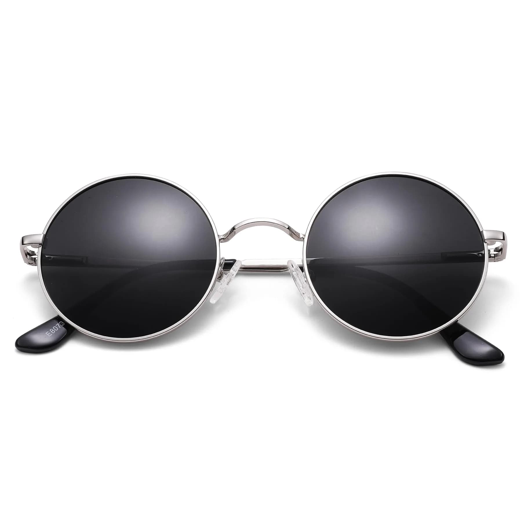Pro Acme Small Round Polarized Sunglasses with UV400 Protection | Silver Frame, Black Lens