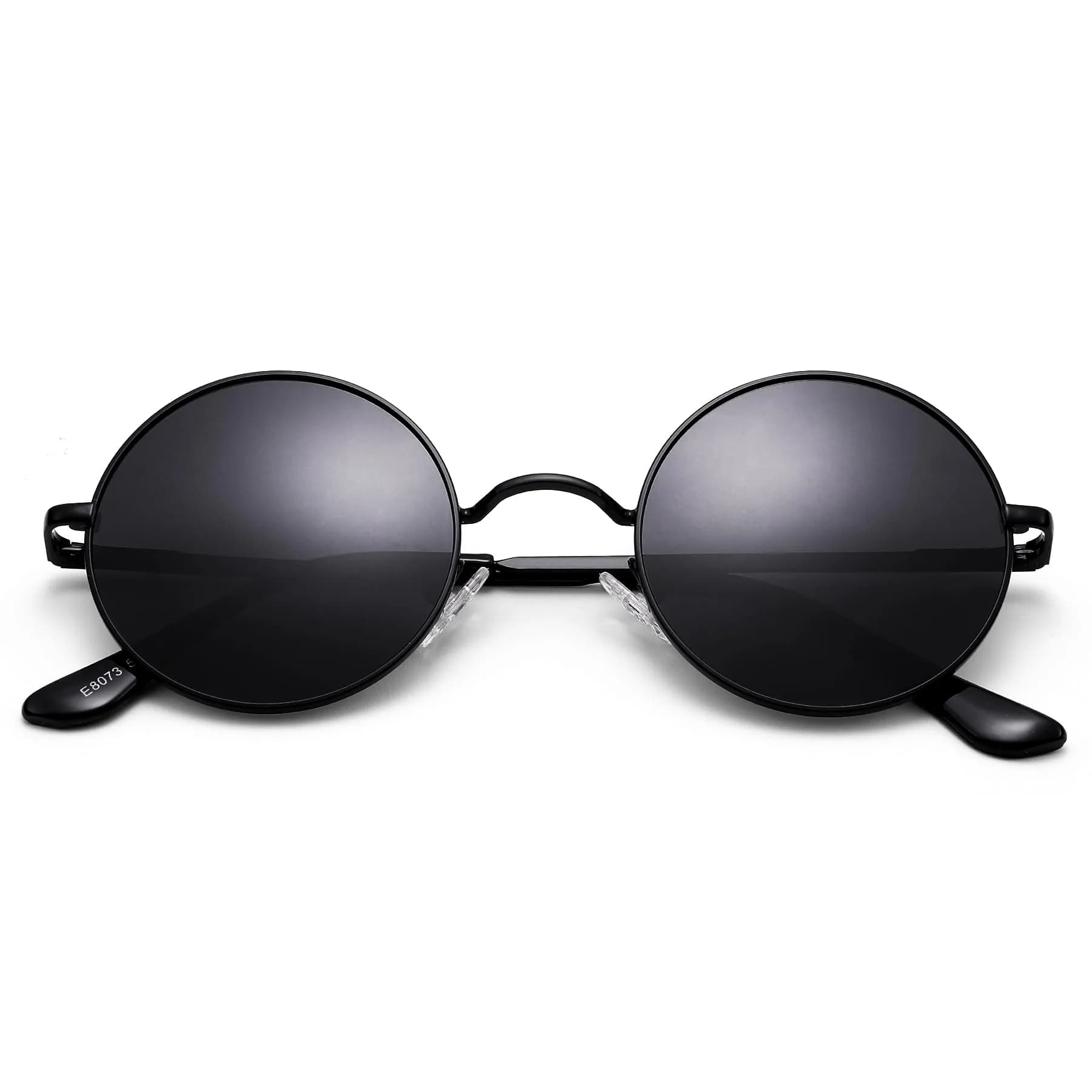 Pro Acme Small Round Polarized Sunglasses with UV400 Protection | Silver Frame, Black Lens