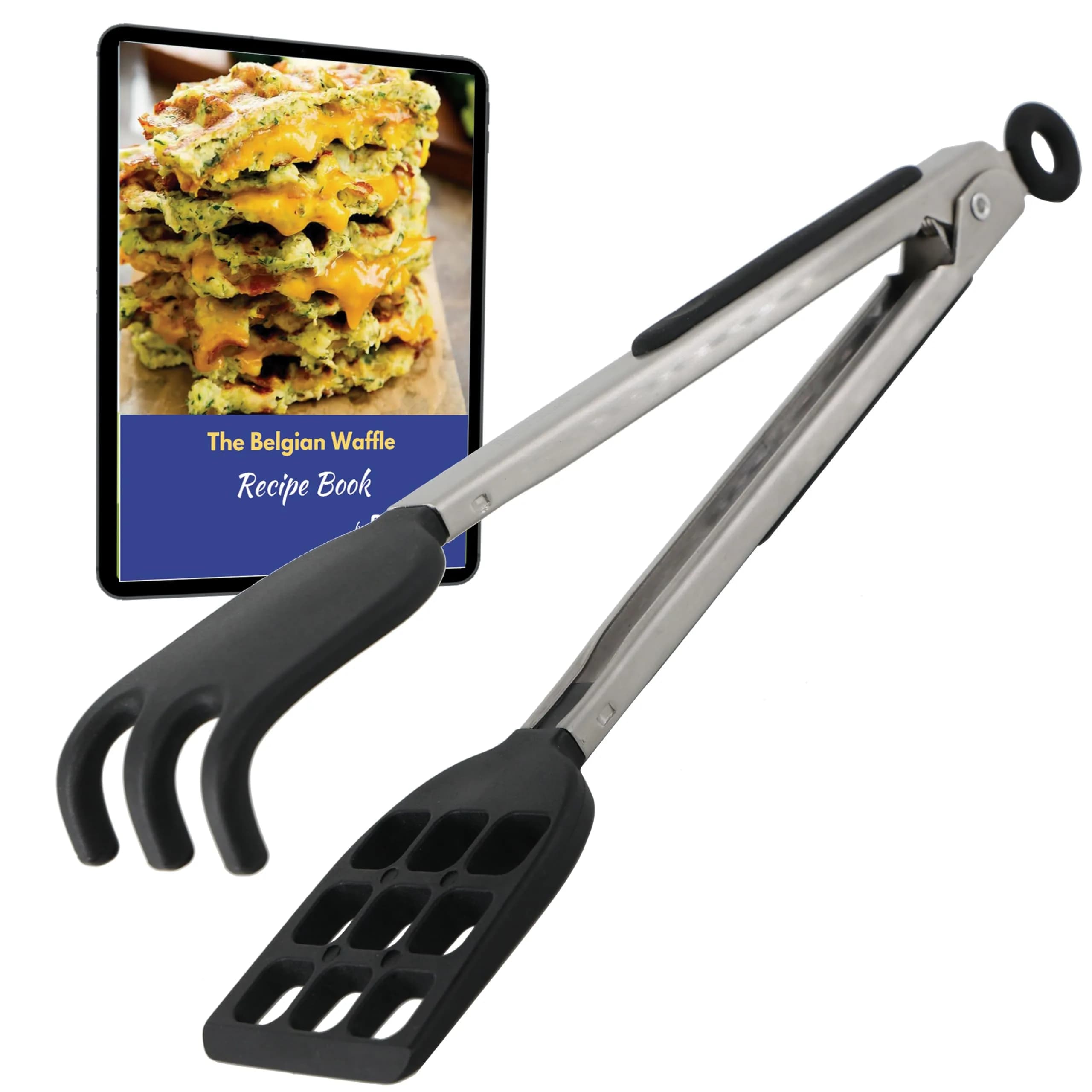 StarBlue 10 Inch Silicone & Nylon Waffle Tongs | Heat-Resistant Spatula Tongs for Non-Stick Cookware