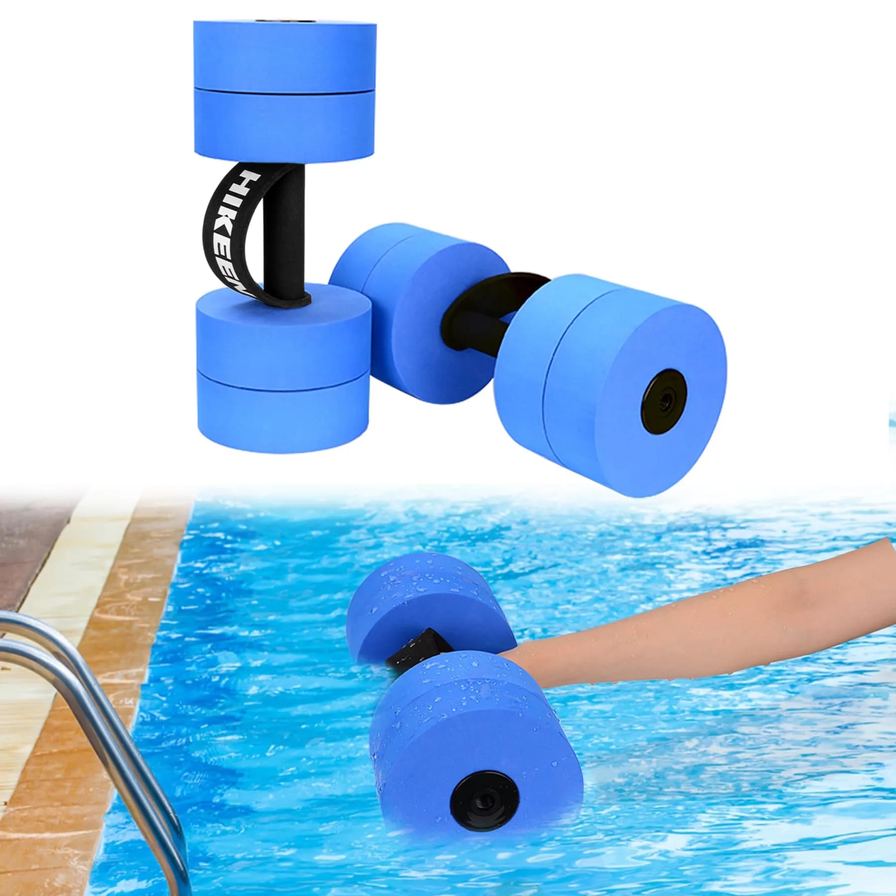 Hikeen Aquatic Exercise Dumbbells Short 2 EVA Blue | Water Resistance Workout for Pool Aerobics & Rehab - main product image