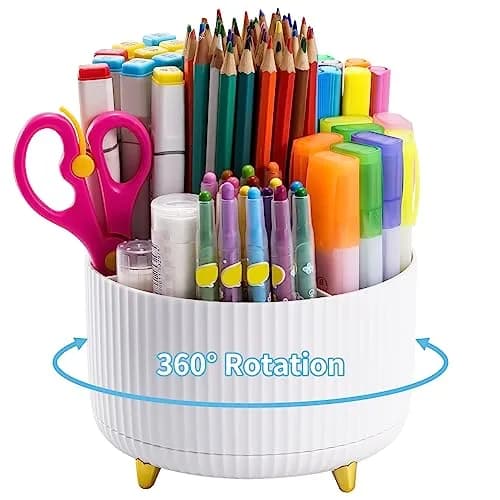Marbrasse Rotating Desk Organizer with 5 Compartments, White | Smooth 360° Spin for Office & Home - main product image