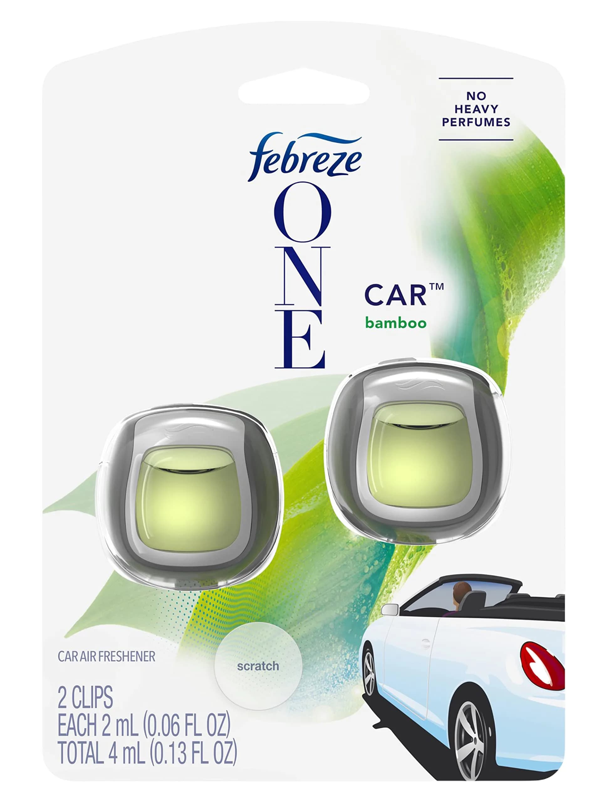 Febreze Car Vent Clip Air Freshener, One Car Bamboo Scent, 0.14 Fl Oz (Pack of 1) | Eliminates Odors for 80 Days