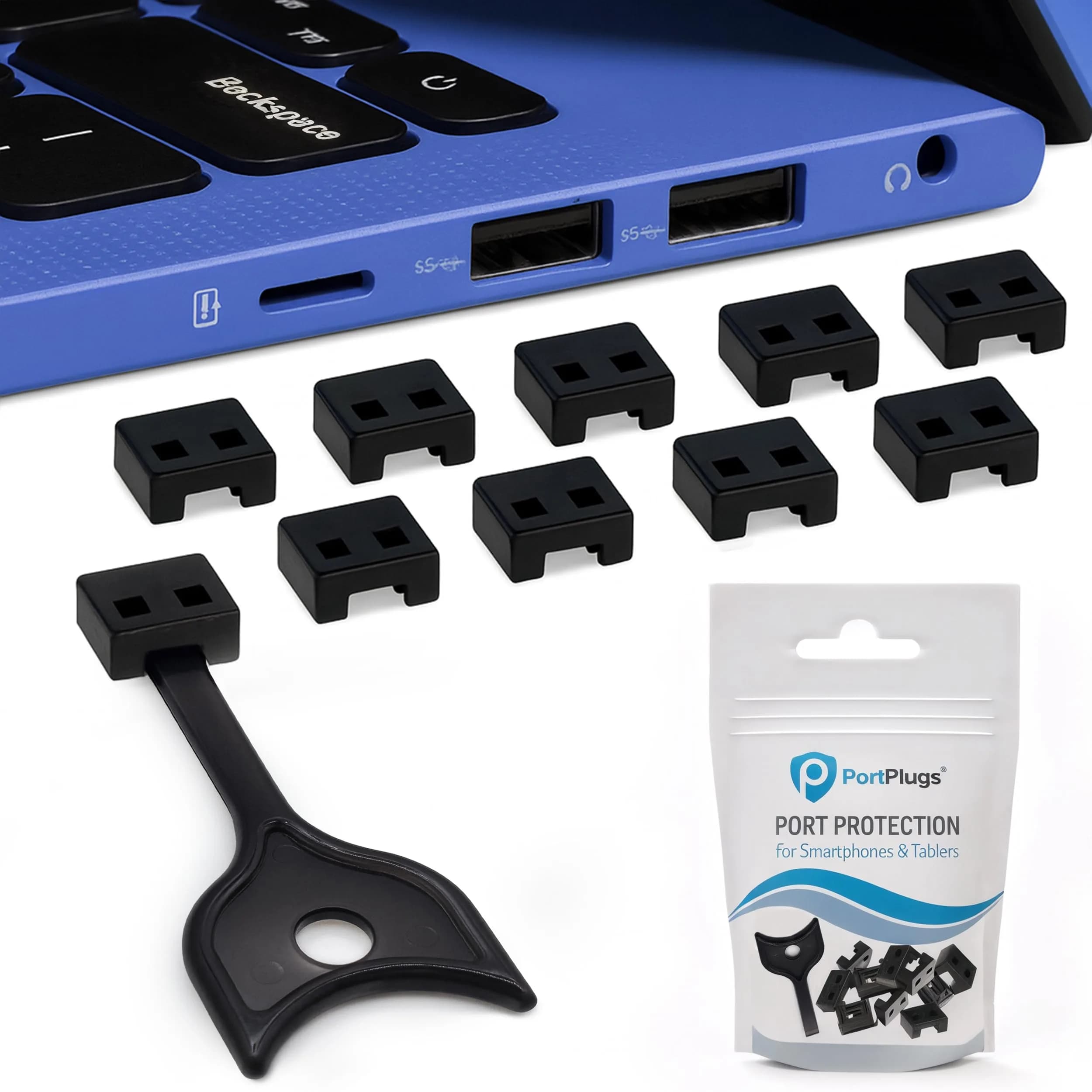 PortPlugs USB-A Port Blockers (10-Pack) with Key Lock | Prevent Data Theft & Dust - main product image