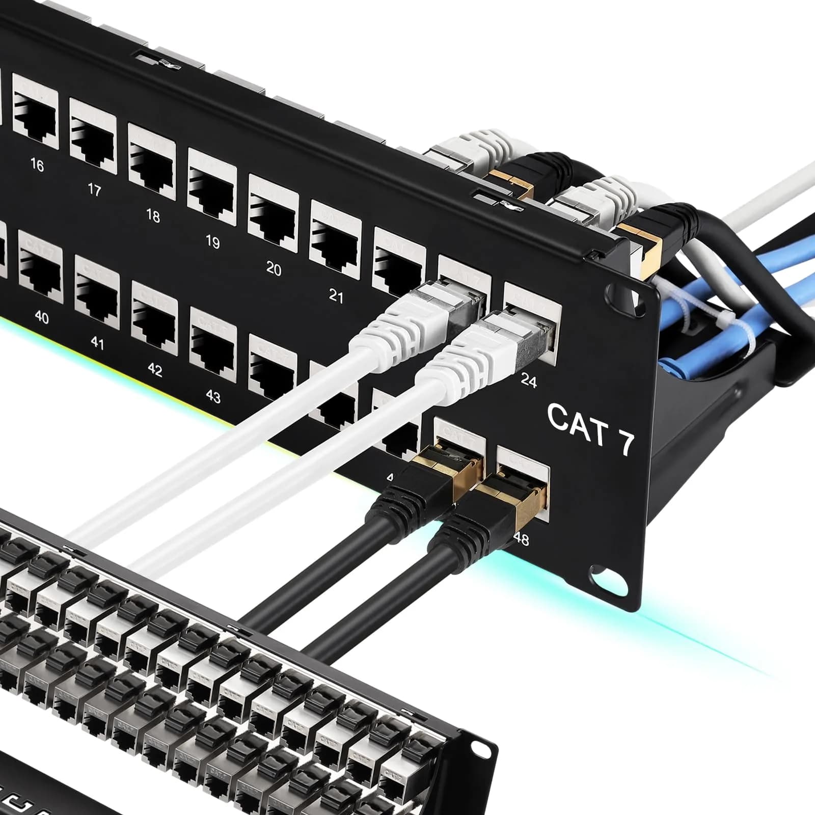 Rapink 48 Port Cat7 STP Shielded Patch Panel 19-Inch | Toolless Termination for 10Gbps Speeds - main product image