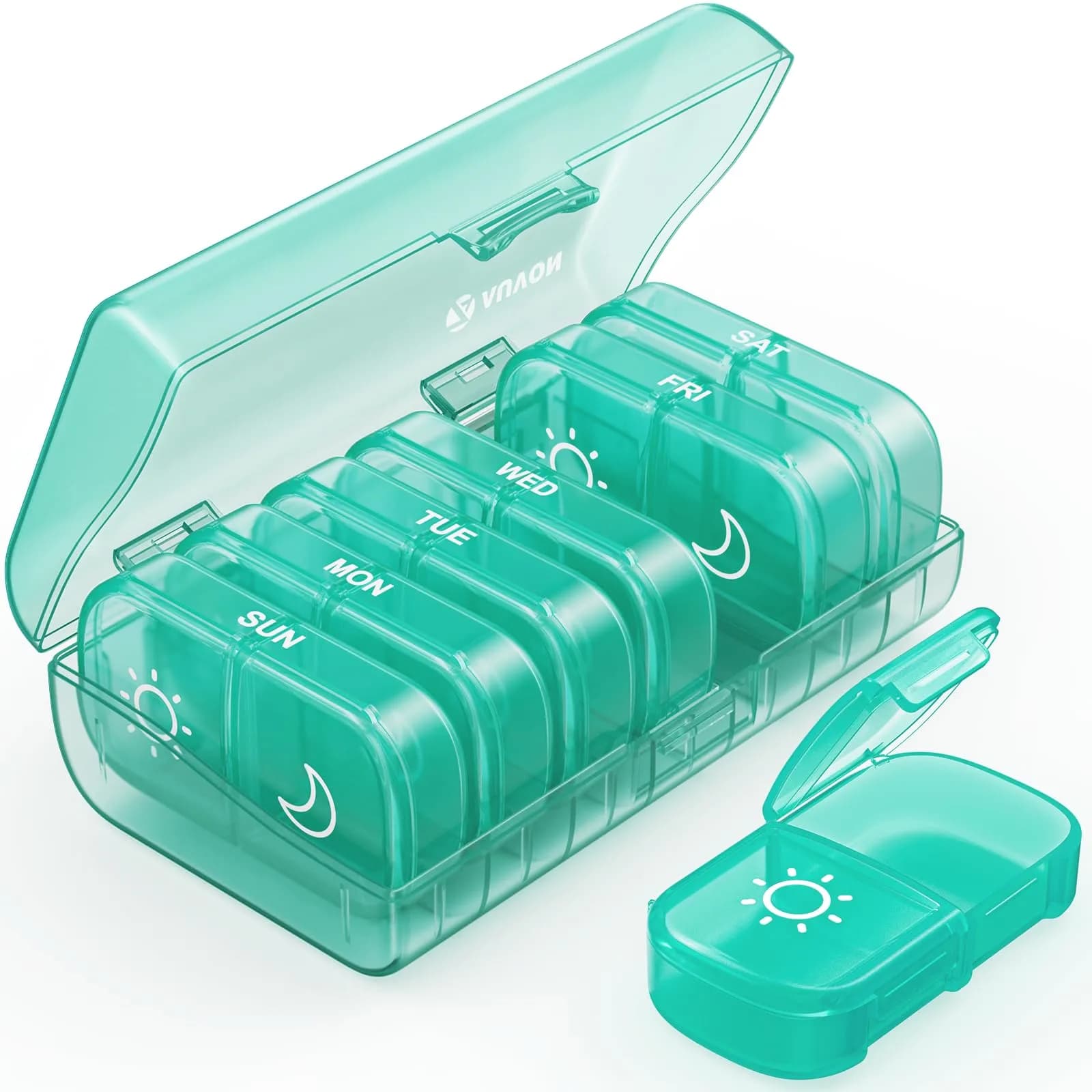 AUVON XL Weekly Pill Organizer 7 Day AM PM Pill Case with Large Openings, Cyan (2 Times a Day) - main product image