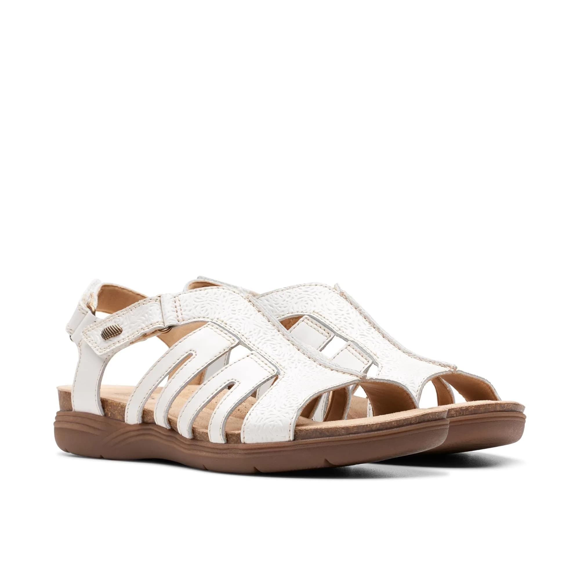 Clarks Women's April Belle Flat Sandal, White Leather, 8.5 Medium US | Casual Open Toe Flat
