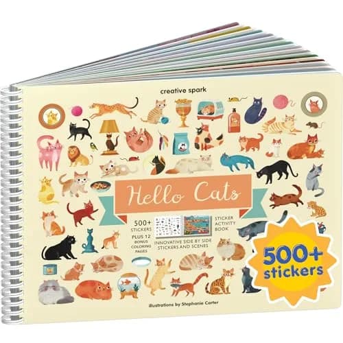 CUPKIN Hello Cats Sticker Book for Girls | Toddler Airplane Activity Coloring + Sticker Book - main product image