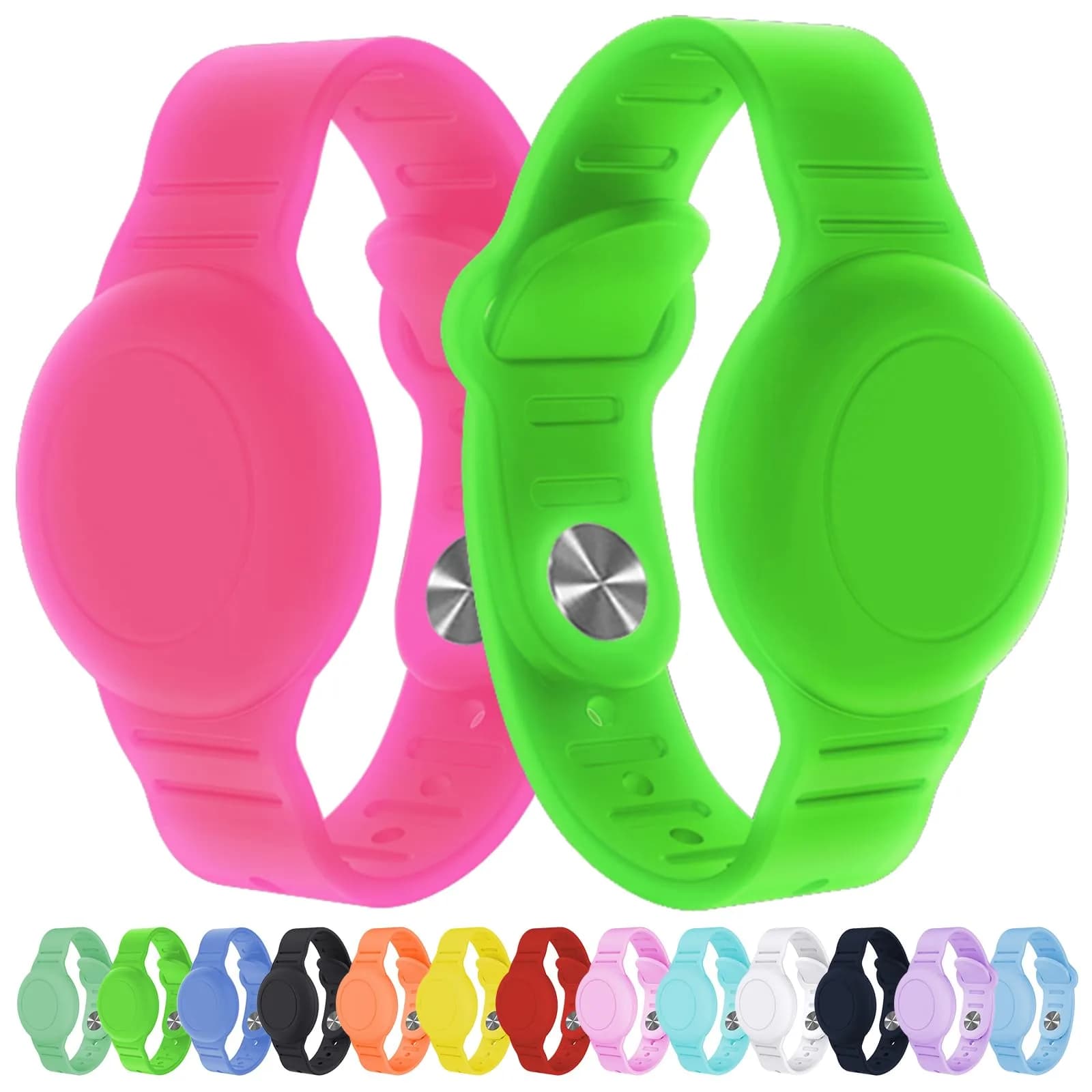 KAHADI Kids Waterproof AirTag Bracelet (2 Pack) | Luminous Pink & Green - main product image