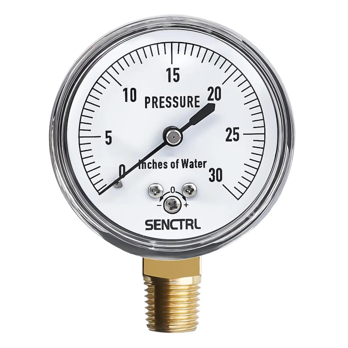 senctrl 0-30 inH2O Low Pressure Capsule Gauge, 2-1/2" Dial, 1/4" NPT Lower Mount, Zero Adjustment | Durable Chrome Steel - main product image
