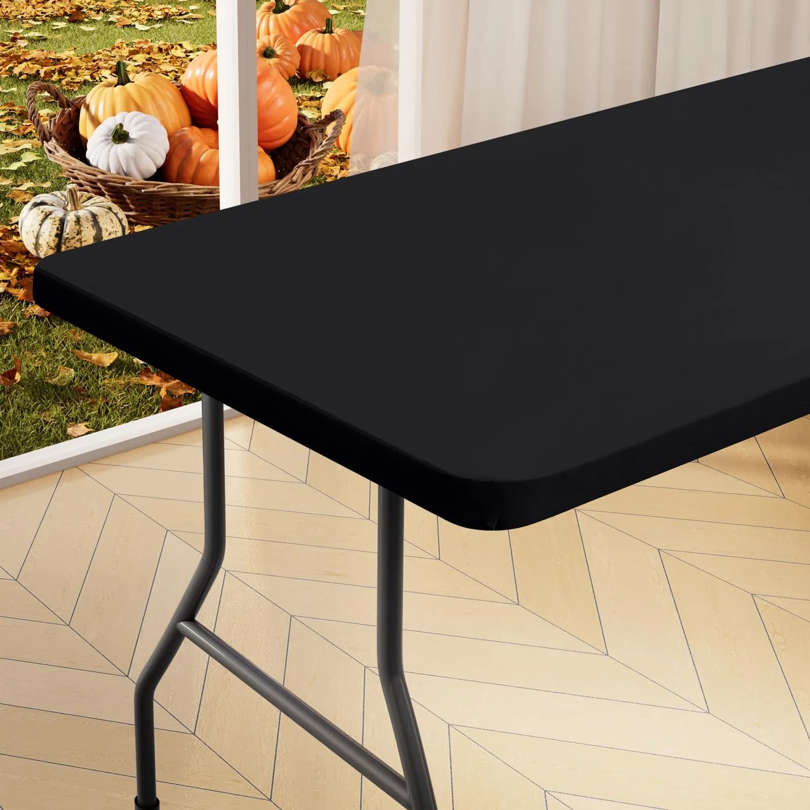 homing Rectangle Table Cloth Cover 6 Foot Black | Water-Resistant, Elastic Fit for 6ft Tables