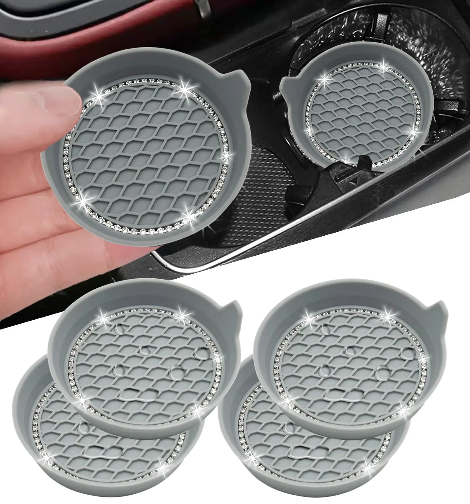 NBTEPEM Bling Car Cup Holder Coasters 4 pcs (2.75 inch) | Crystal Rhinestone Automotive Interior Accessories for Women - main product image