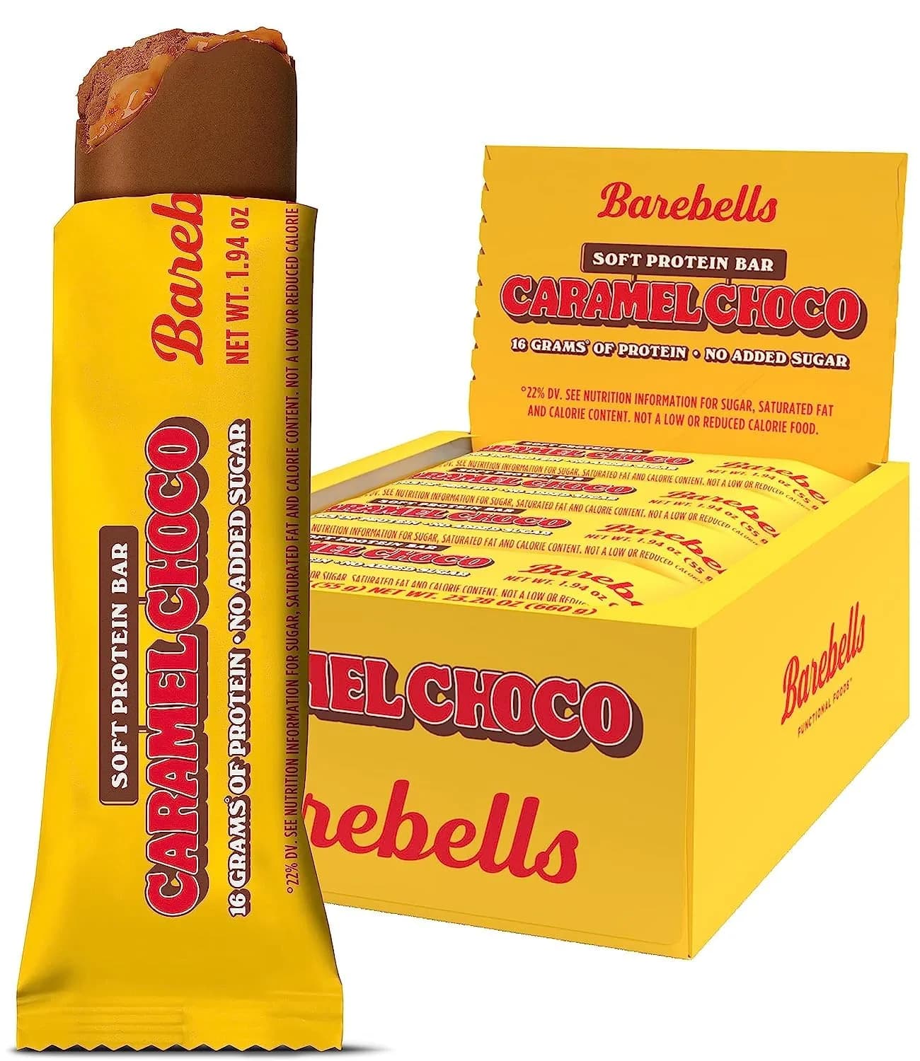 BAREBELLS Soft Protein Bar Caramel Choco 12 Count (1.9oz / 54g) | High Protein Snack for Indian Fitness Goals - main product image