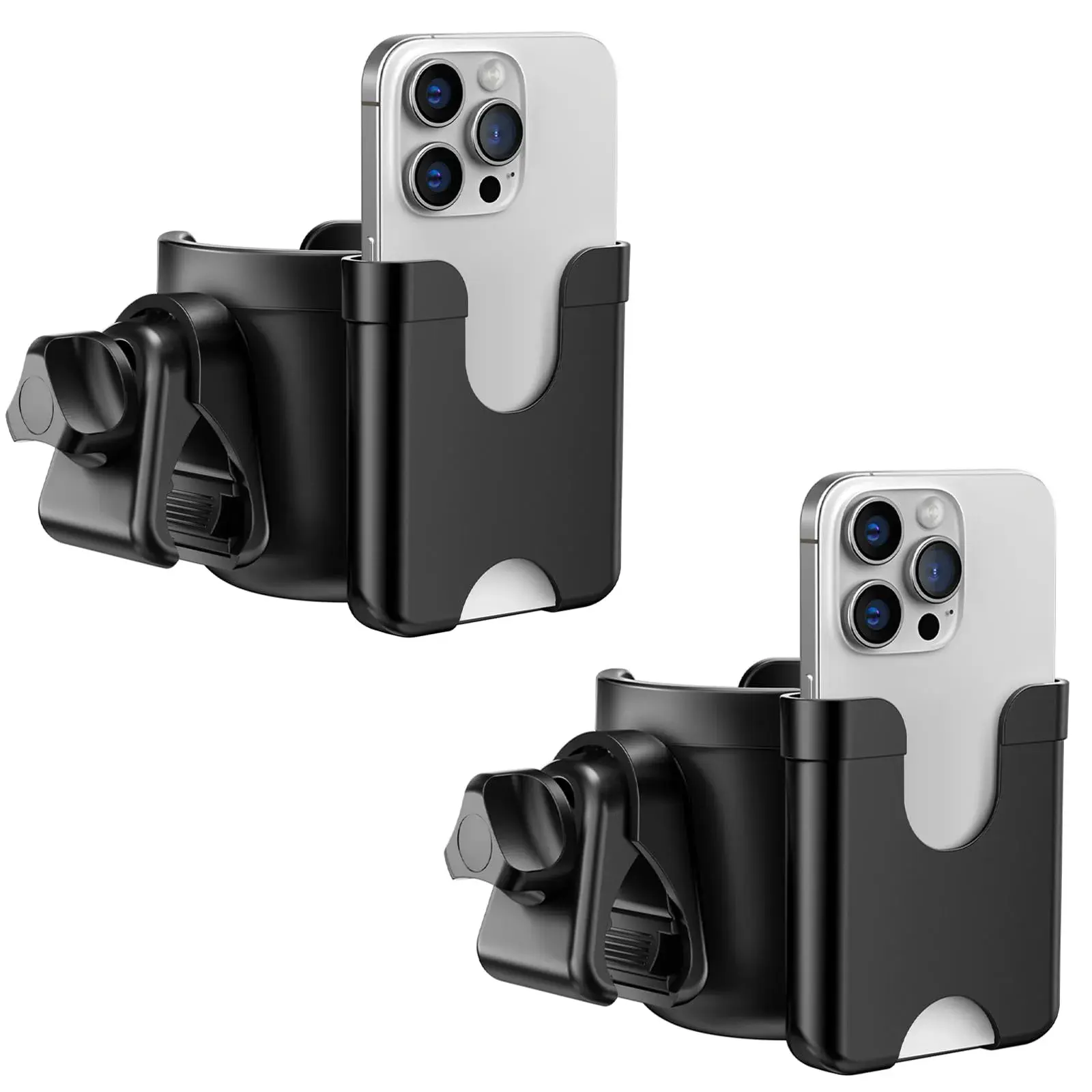 Guiseapue 2 Pack Walker Cup Holder with Phone Holder, Black | Fits Most Strollers & Mobility Aids - main product image