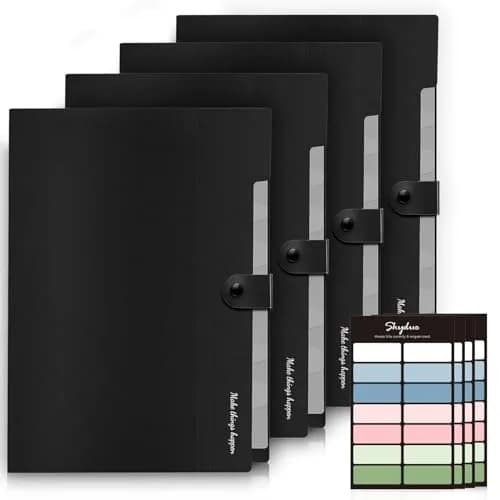 SKYDUE Expanding File Folders with Labels, 4-Pack Black | Portable A4 Letter Size Document Organizer - main product image
