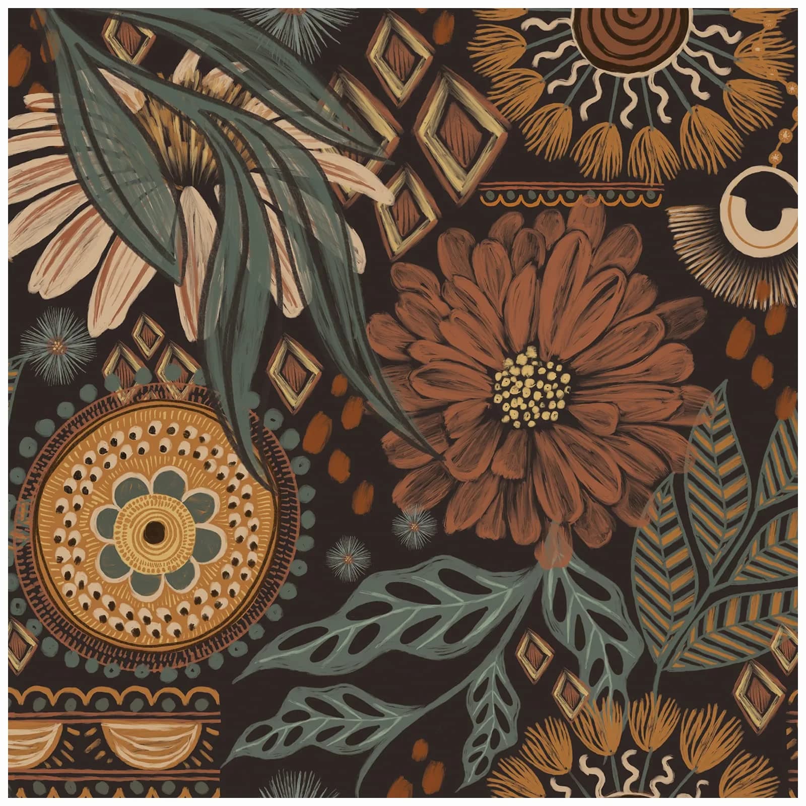 HAOKHOME Boho Floral Peel and Stick Wallpaper 17.3in x 6.6ft | Vintage Botanical DIY Decor