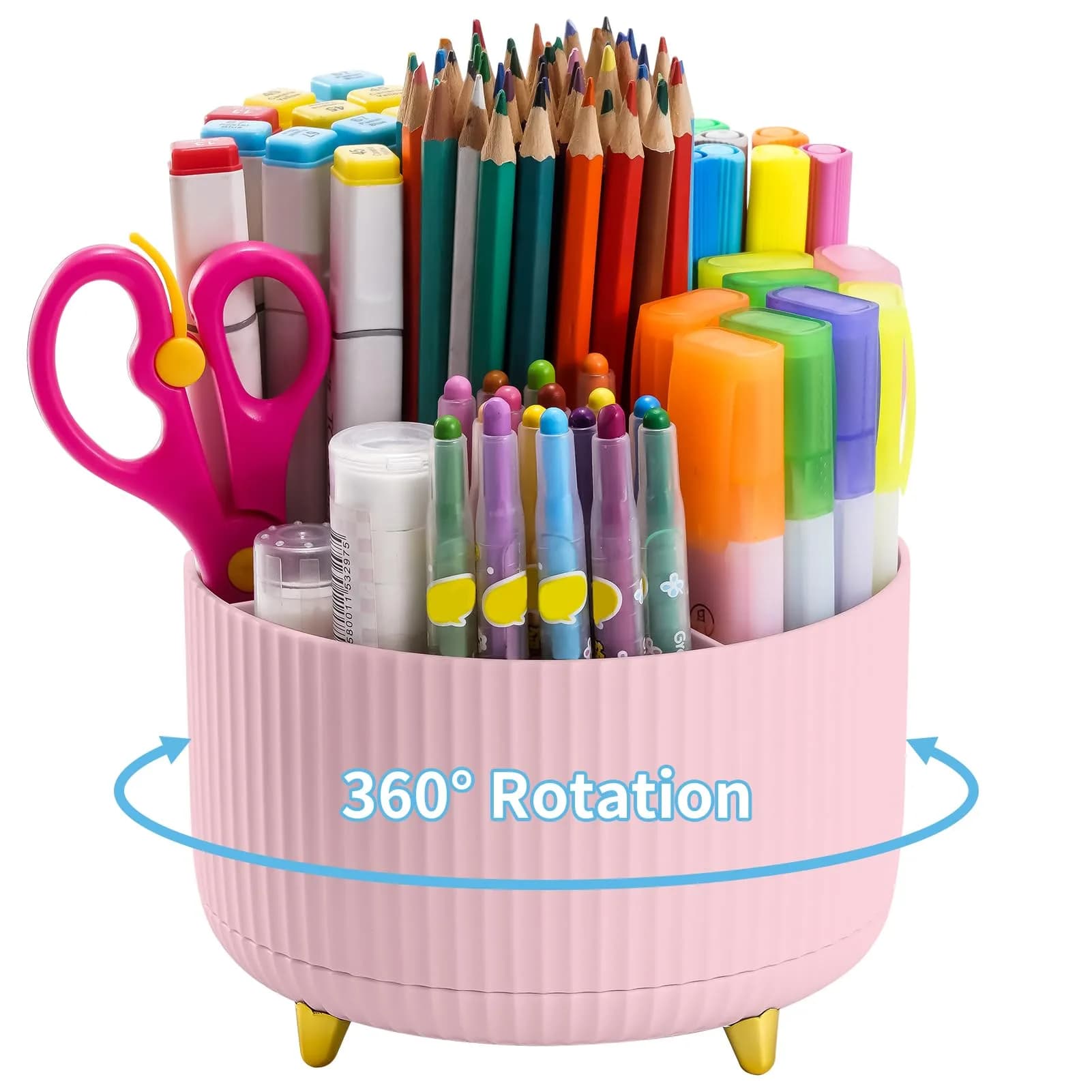 Marbrasse Rotating Desk Organizer with 5 Compartments, Pink | Teacher Desk Decor for Office & Home - main product image