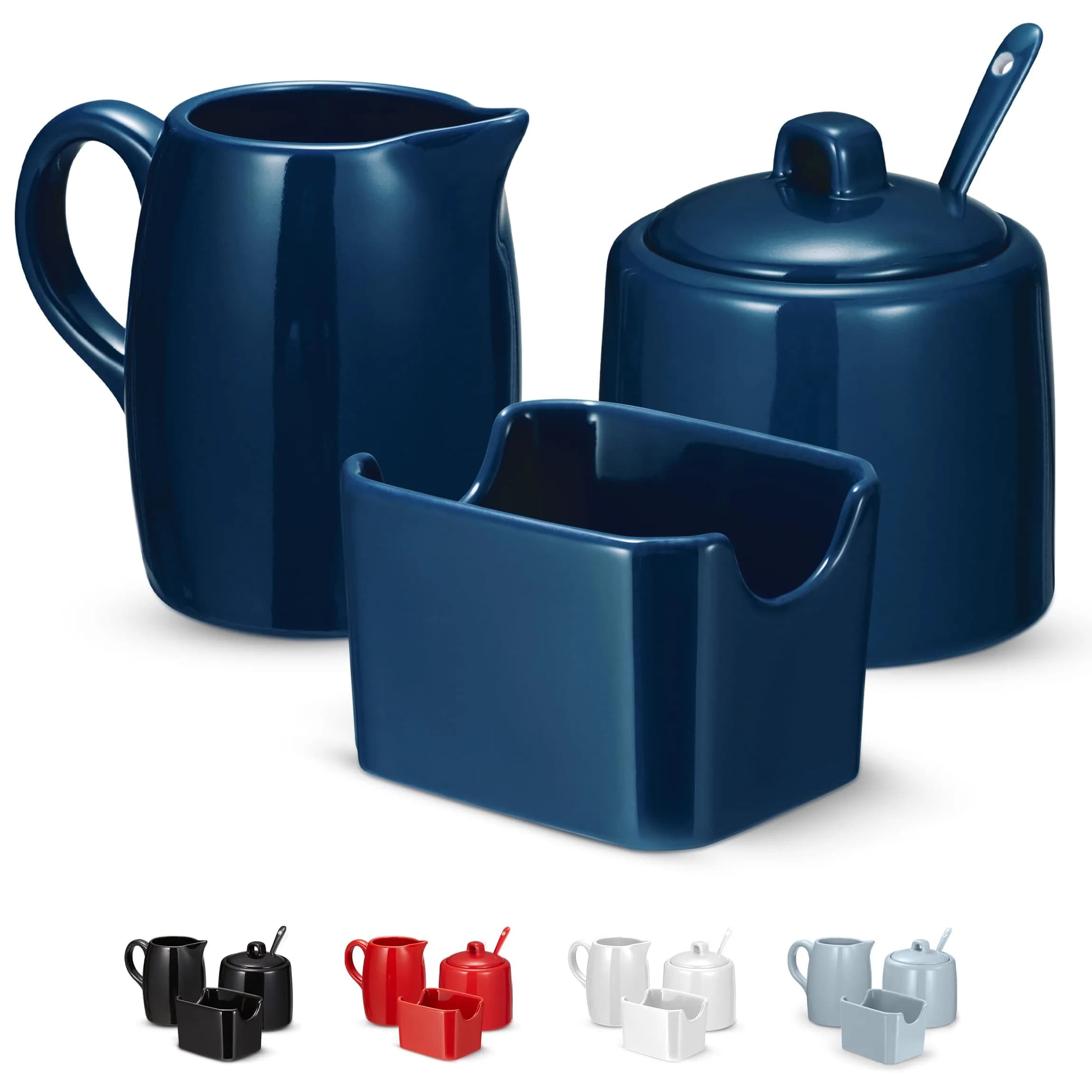 KooK Sugar and Creamer Set, 3 Piece | Ceramic, Navy, Compact & Dishwasher Safe