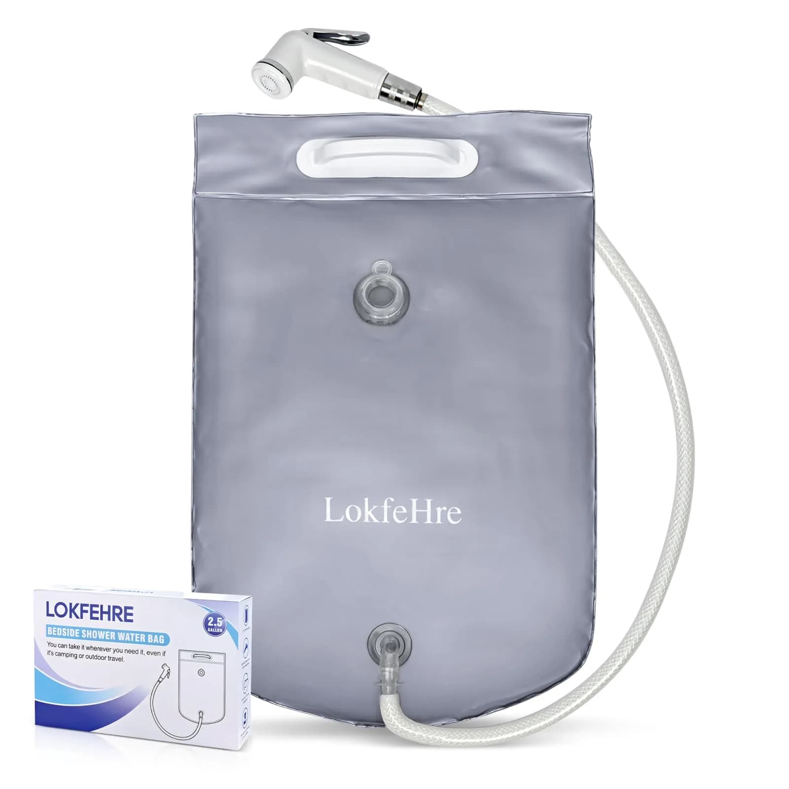 LOKFEHRE Bedside Shower Water Bag - 2.5 GL Portable Water Shower for Bedridden Patients, Silver - main product image