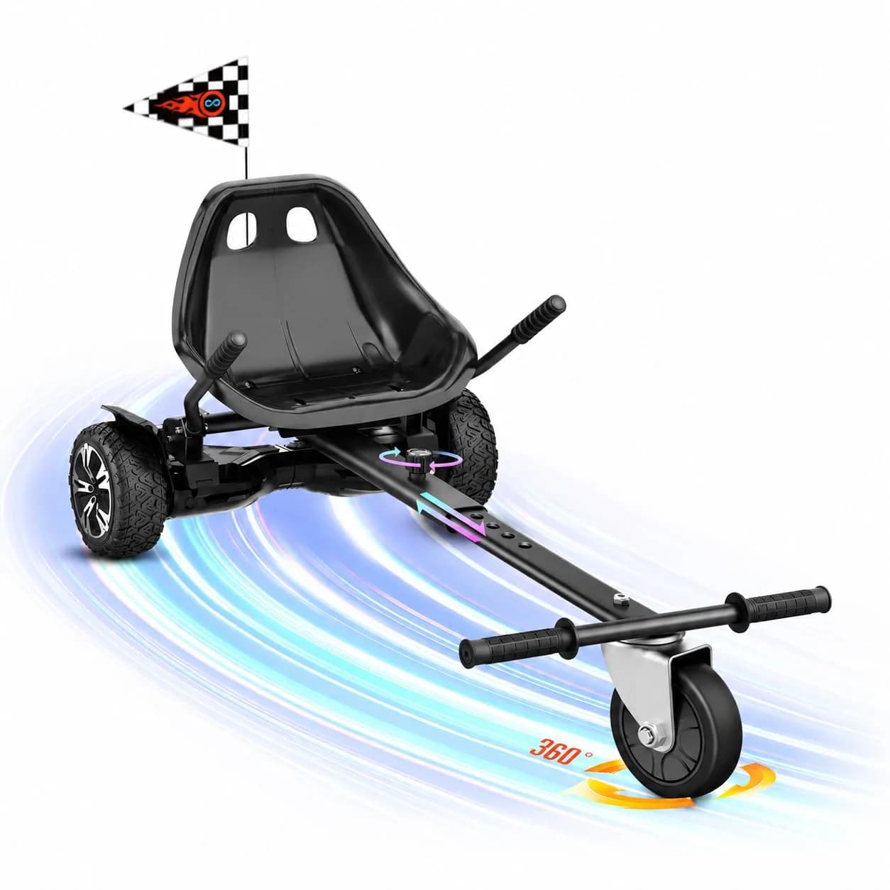 Gyroor K1 Hoverboard Go Kart Seat Attachment for 6.5"-10" Boards | Adjustable Frame, 360° Drift Control, Heavy-Duty Steel Frame, All-Terrain Rubber Wheel, For Kids & Adults - main product image