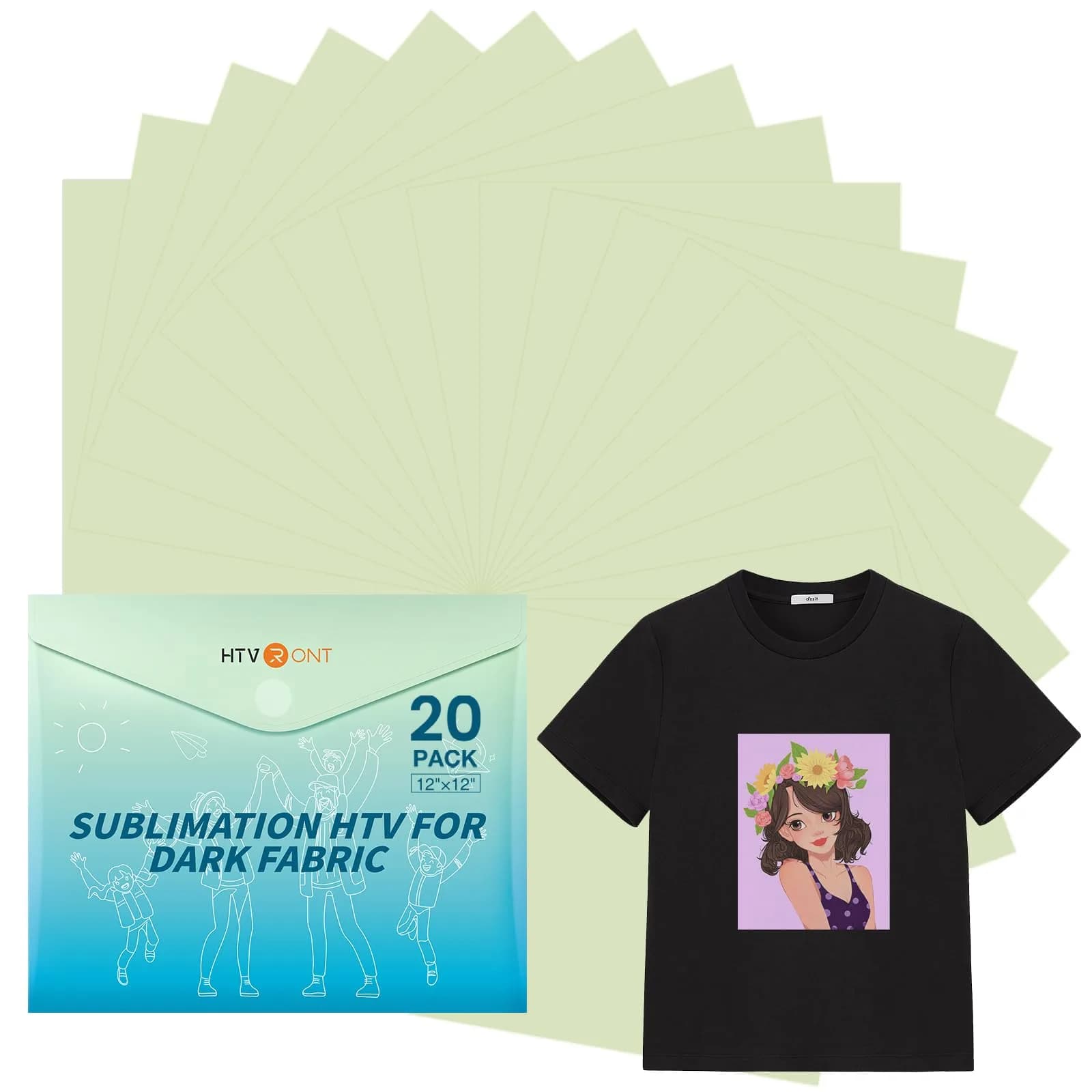 HTVRONT Sublimation HTV Sheets for Cotton Fabric - Glossy, 12x12'' | Suitable for Dark & Light Fabrics