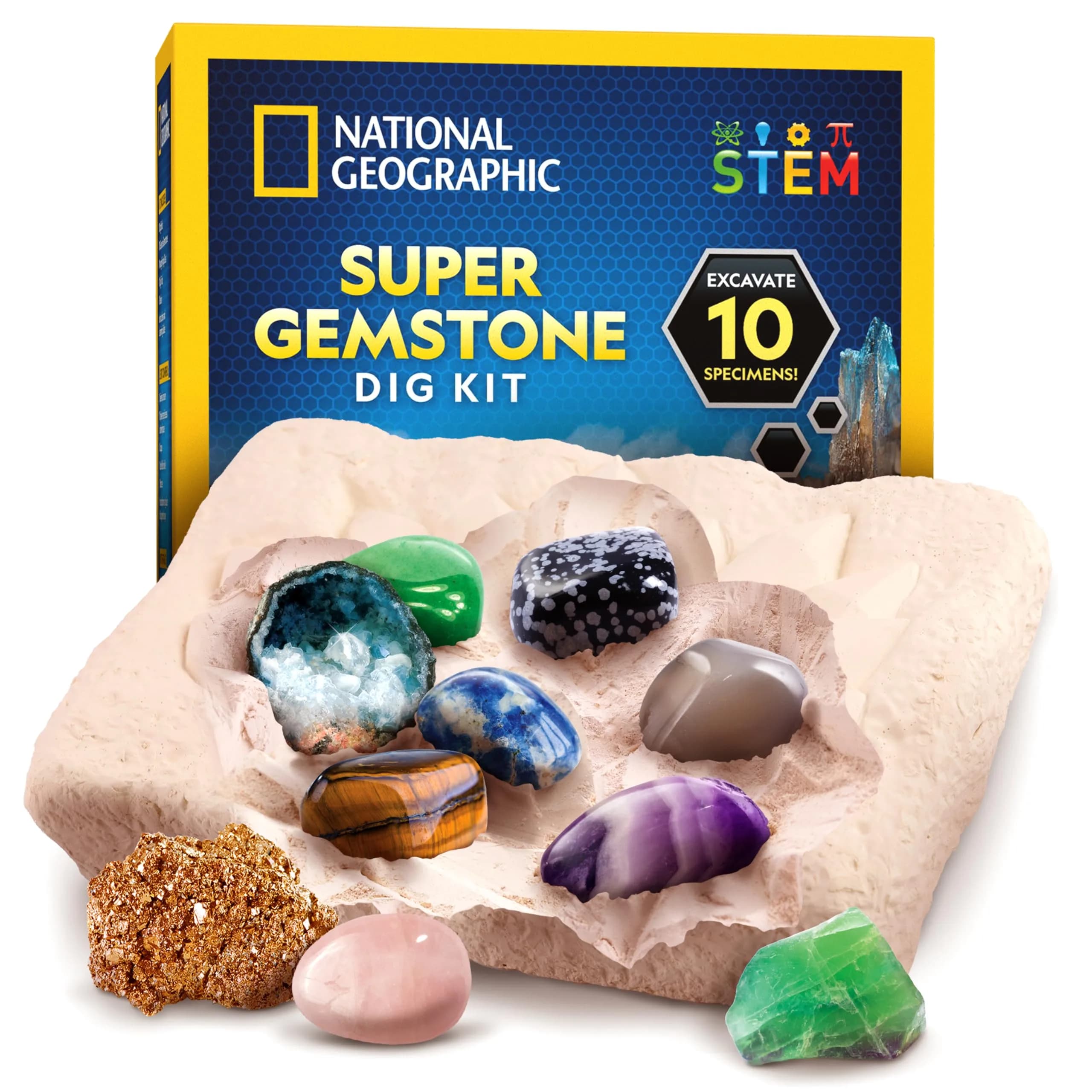 National Geographic Gemstone Dig Kit with 10 Real Gemstones & Tools | Ages 8+ - main product image