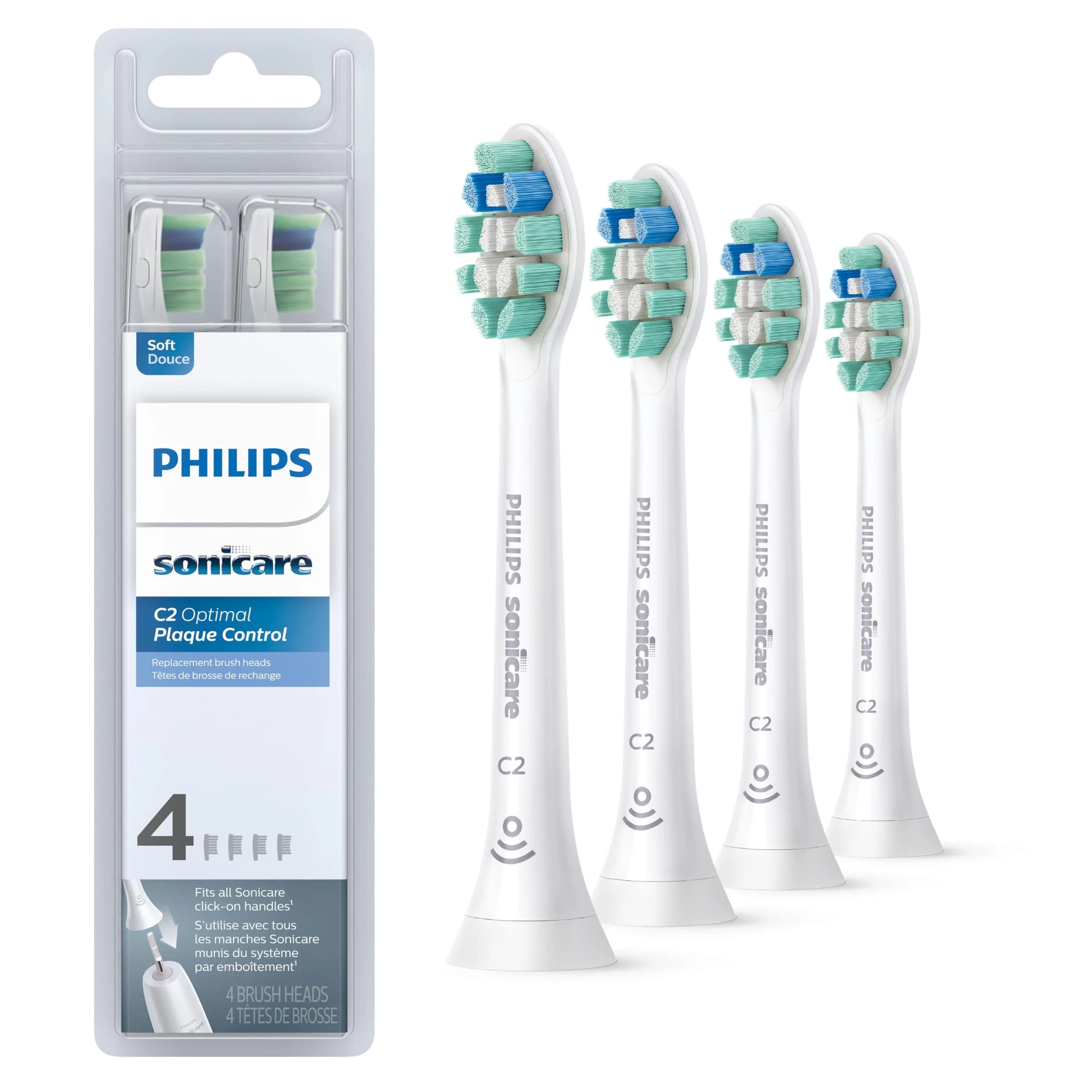 Philips Sonicare C2 Plaque Control Replacement Electric Toothbrush Heads, White, 4 Count | Dermatologist Tested - main product image