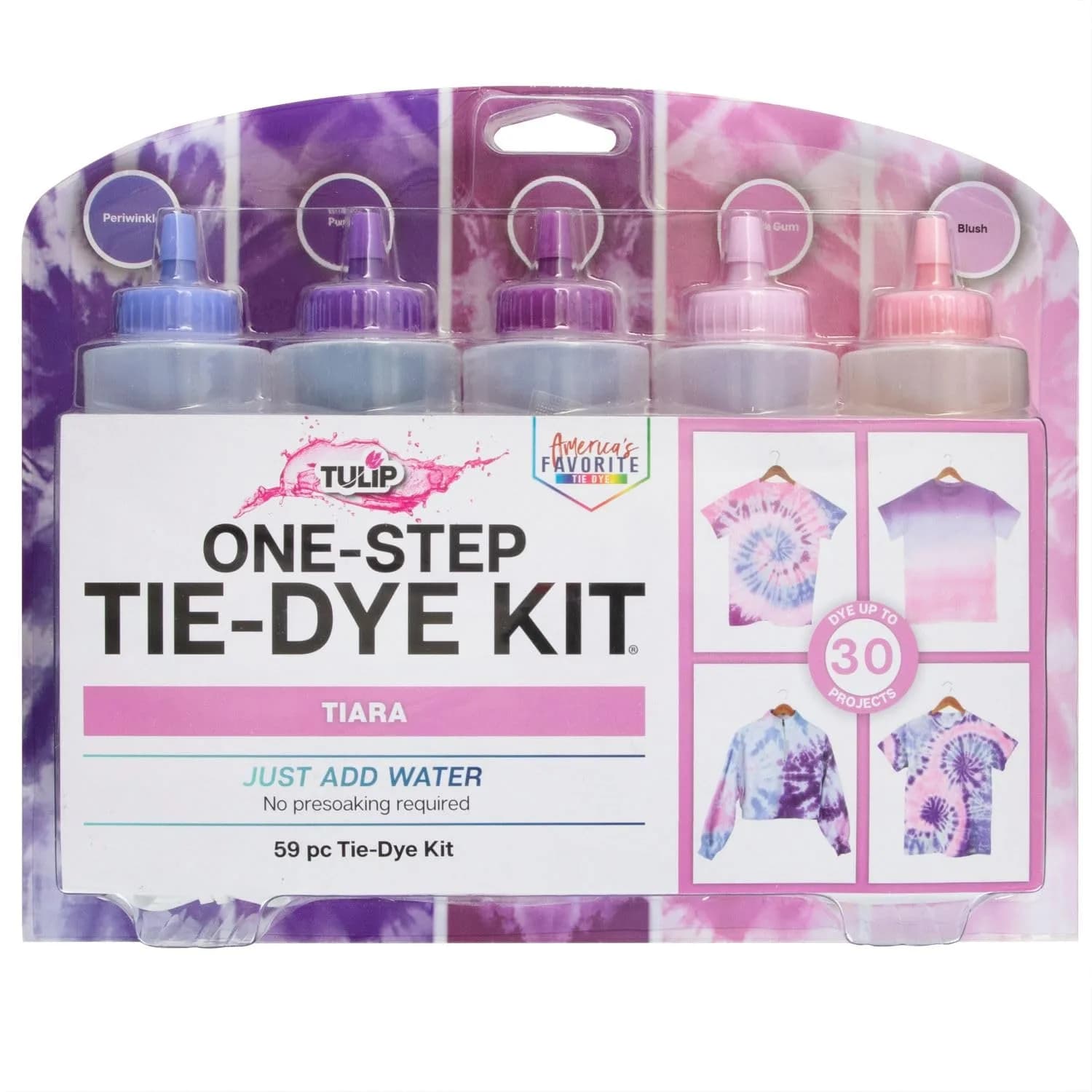 Tulip One-Step Tie-Dye Kit Tiara Pink & Purple Colors | Permanent Vibrant Fabric Dye for Cotton, Rayon, Silk (10 Bottles + 5 Refills) - main product image