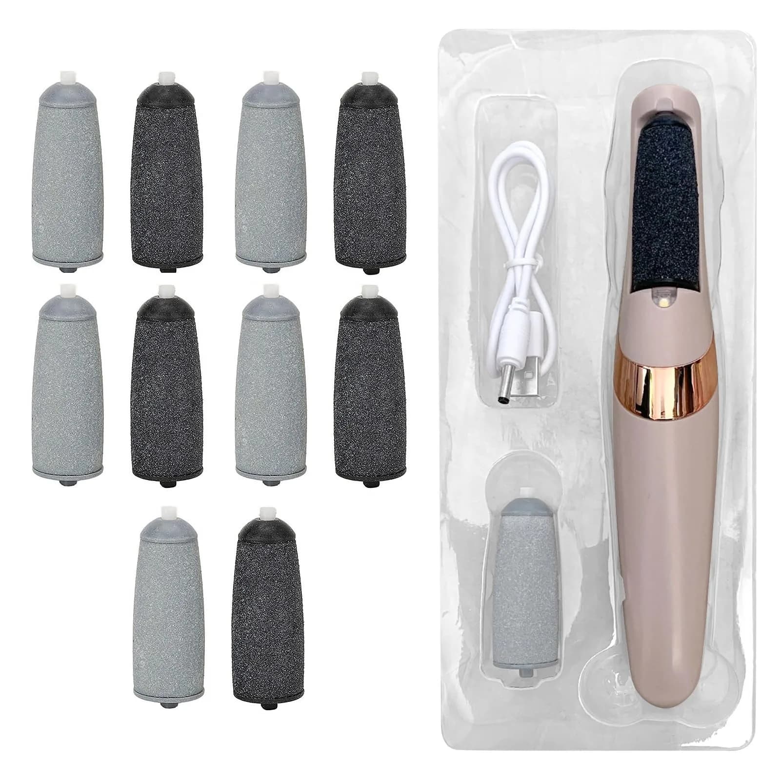 Zerone Replacement Roller Heads for Electric Foot File 10pc (Coarse & Fine) | Sandstone & ABS - main product image
