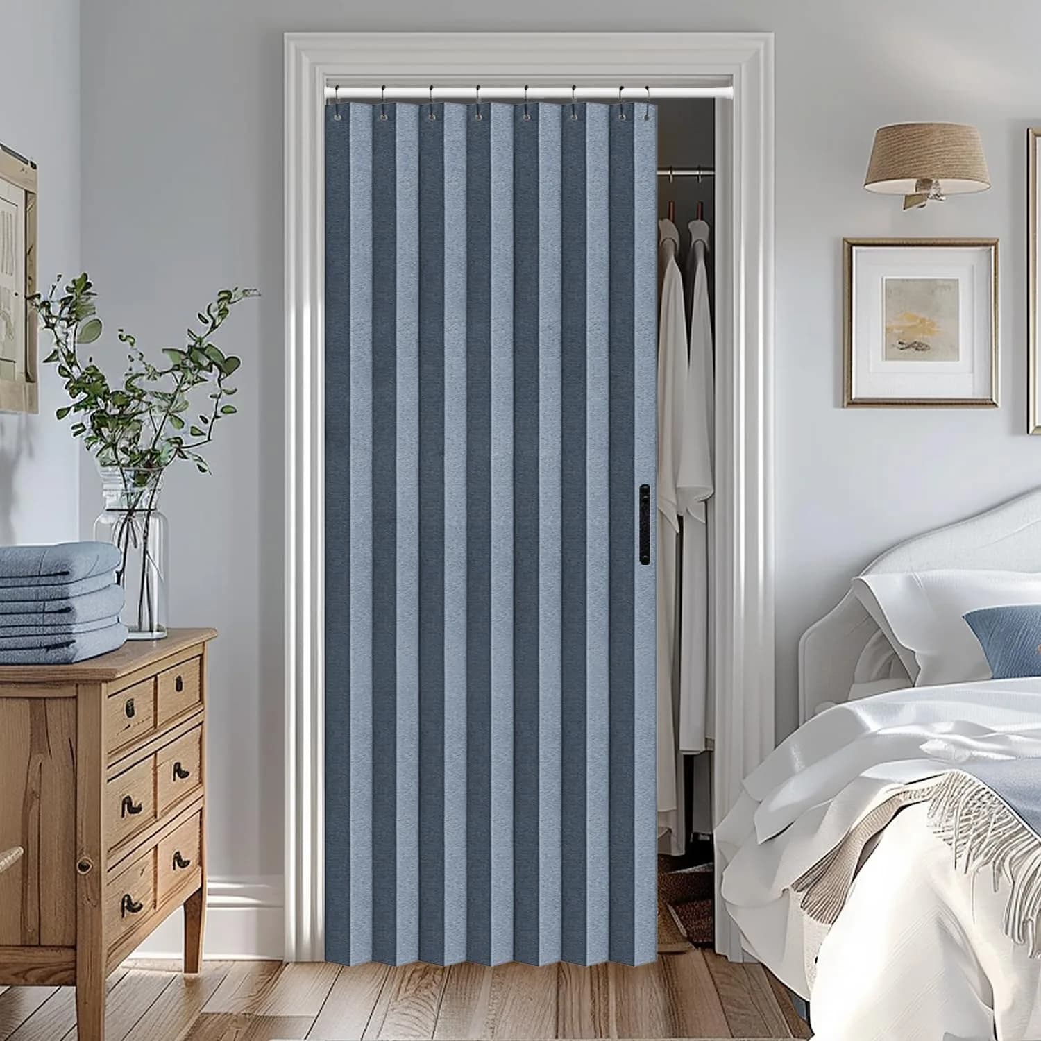 Vatge Accordion Style Door Curtain Blue 100cm (39"W) x 198cm (78"L) | Room Divider with Tieback - main product image