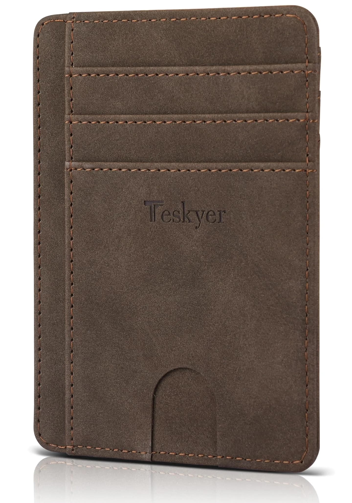Teskyer RFID Slim Minimalist Wallet for Men, Y98 - Brown | 12cm x 8.9cm (4.7" x 3.5") - main product image