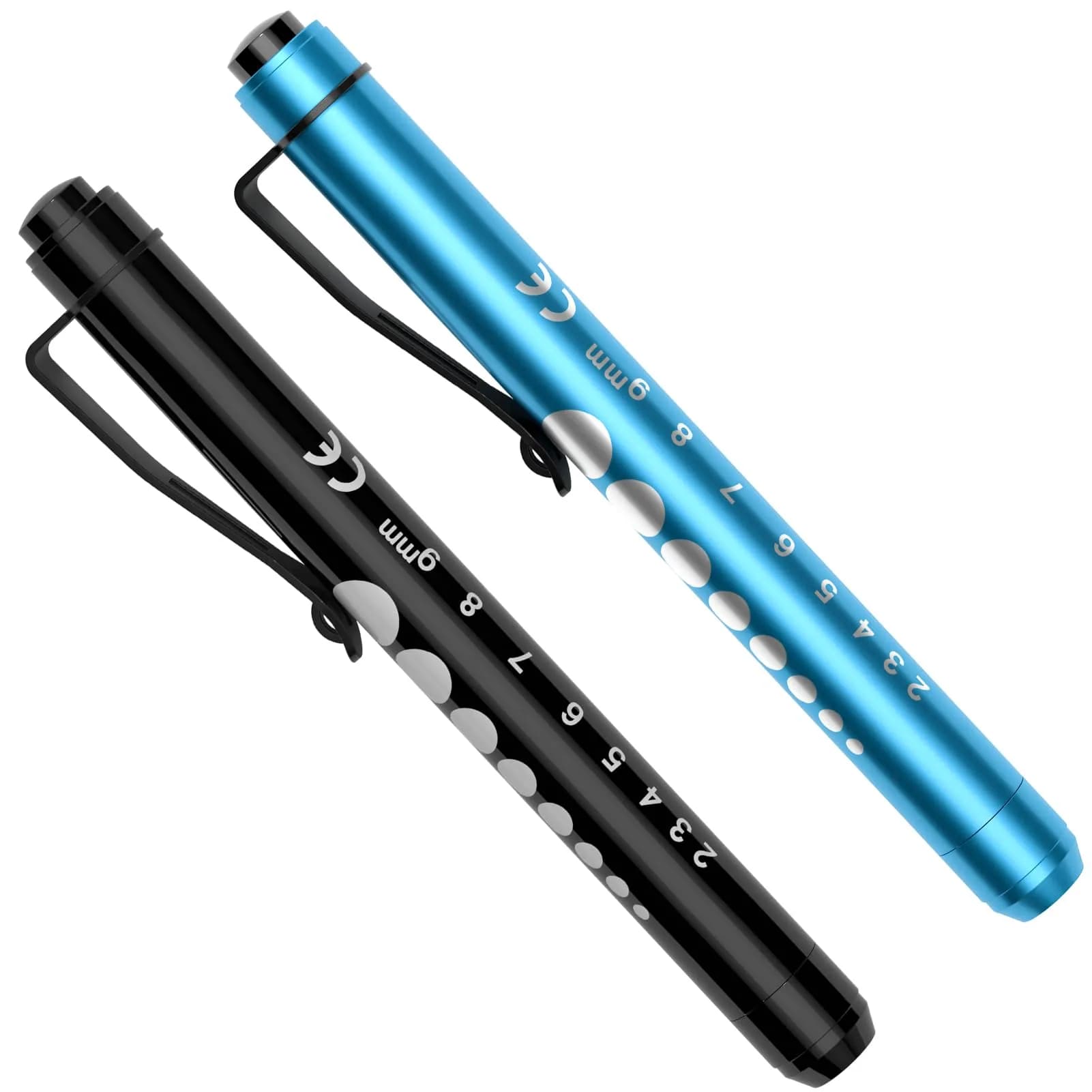 RISEMART LED Pen Lights for Nurses, 2-Pack Medical Penlight with Pupil Gauge & Ruler | White Light, Black/Blue - main product image