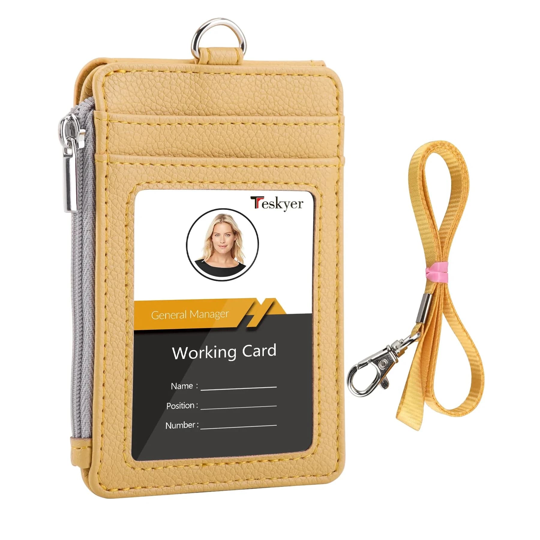 Teskyer ID Badge Holder with Lanyard, Lanyard Wallet, Lichee Yellow (3.1" x 4.7" | 7.6cm x 12cm) - main product image