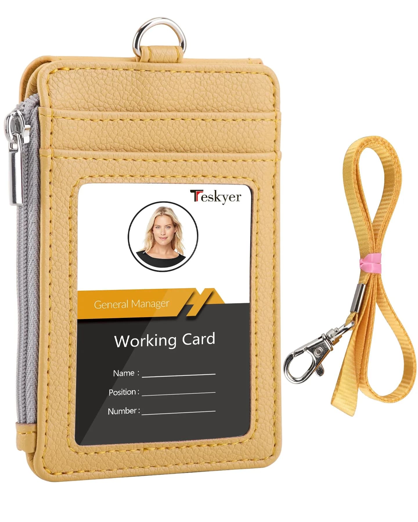 Teskyer ID Badge Holder with Lanyard, Lanyard Wallet, Lichee Yellow (3.1" x 4.7" | 7.6cm x 12cm) - main product image