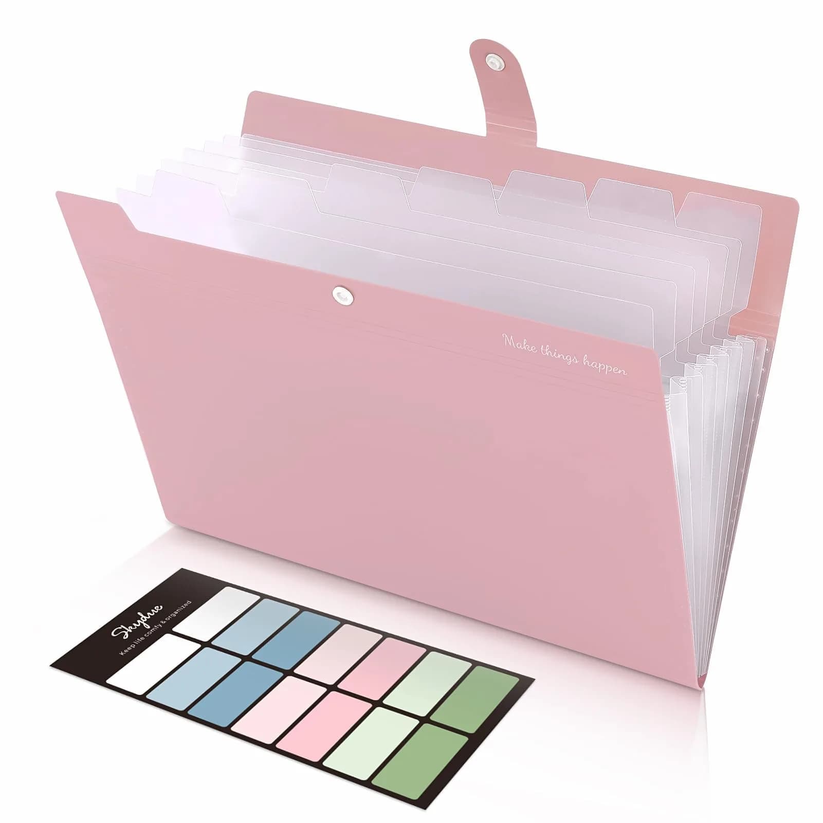 SKYDUE Expanding File Folder with 8 Pockets, Letter Size Accordion Organizer, Pink | Portable Paper Organizer for Students & Office - main product image
