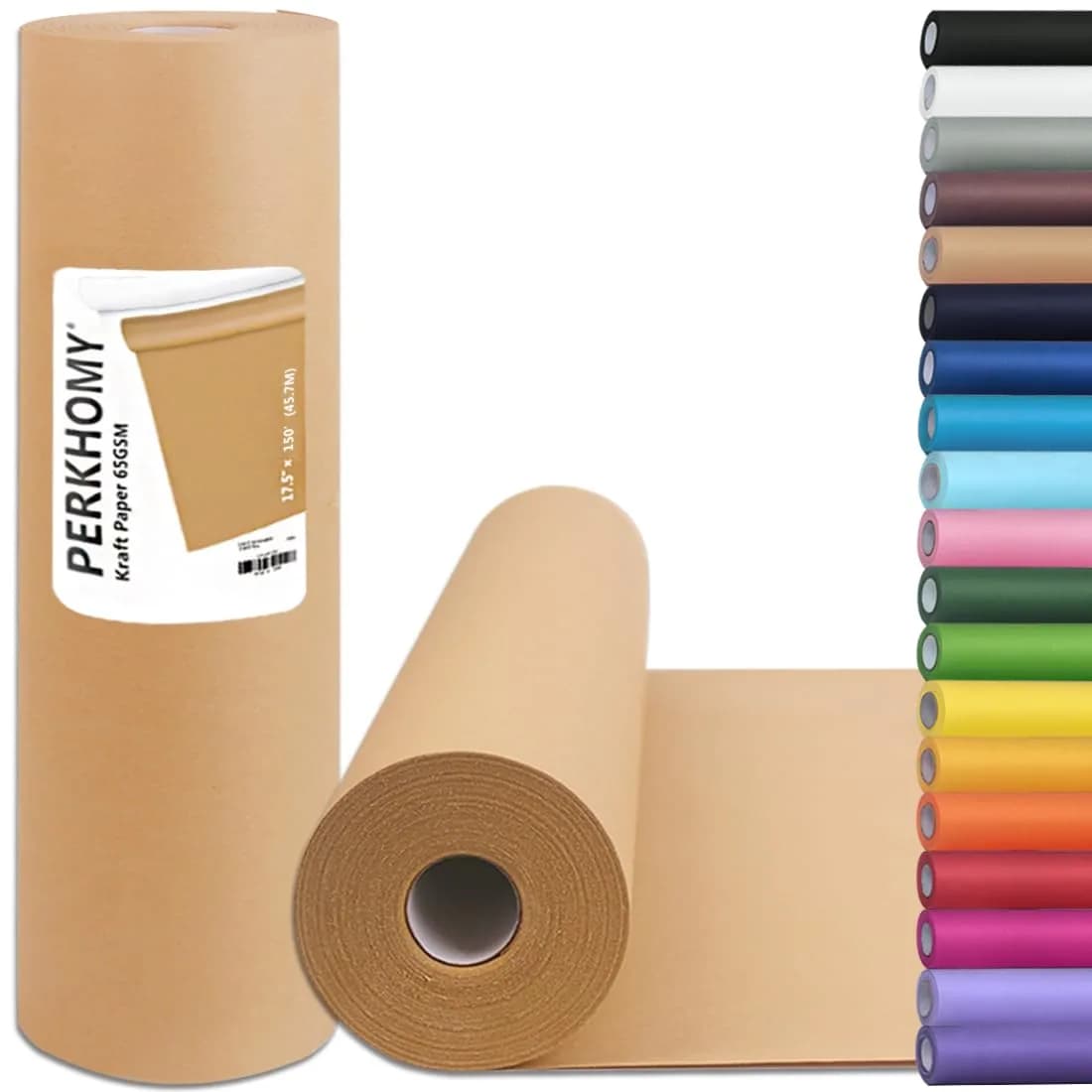 PH PERKHOMY Brown Kraft Paper Roll 17.5" x 150' | Versatile Gift & Craft Wrap (70GSM)
