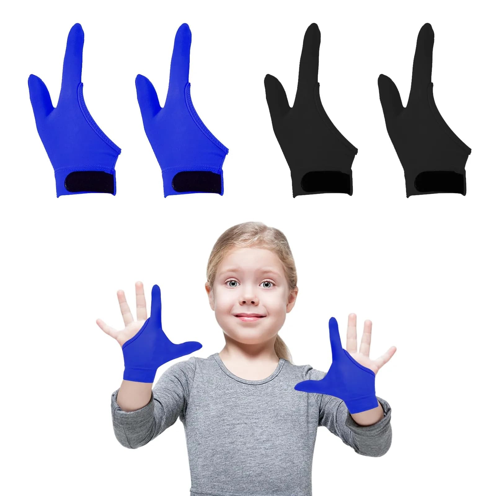 Yxmeiguo Thumb Sucking Guard Gloves for Kids Ages 5-12 | 2 Pairs (Black & Blue) with Adjustable Wrist - main product image