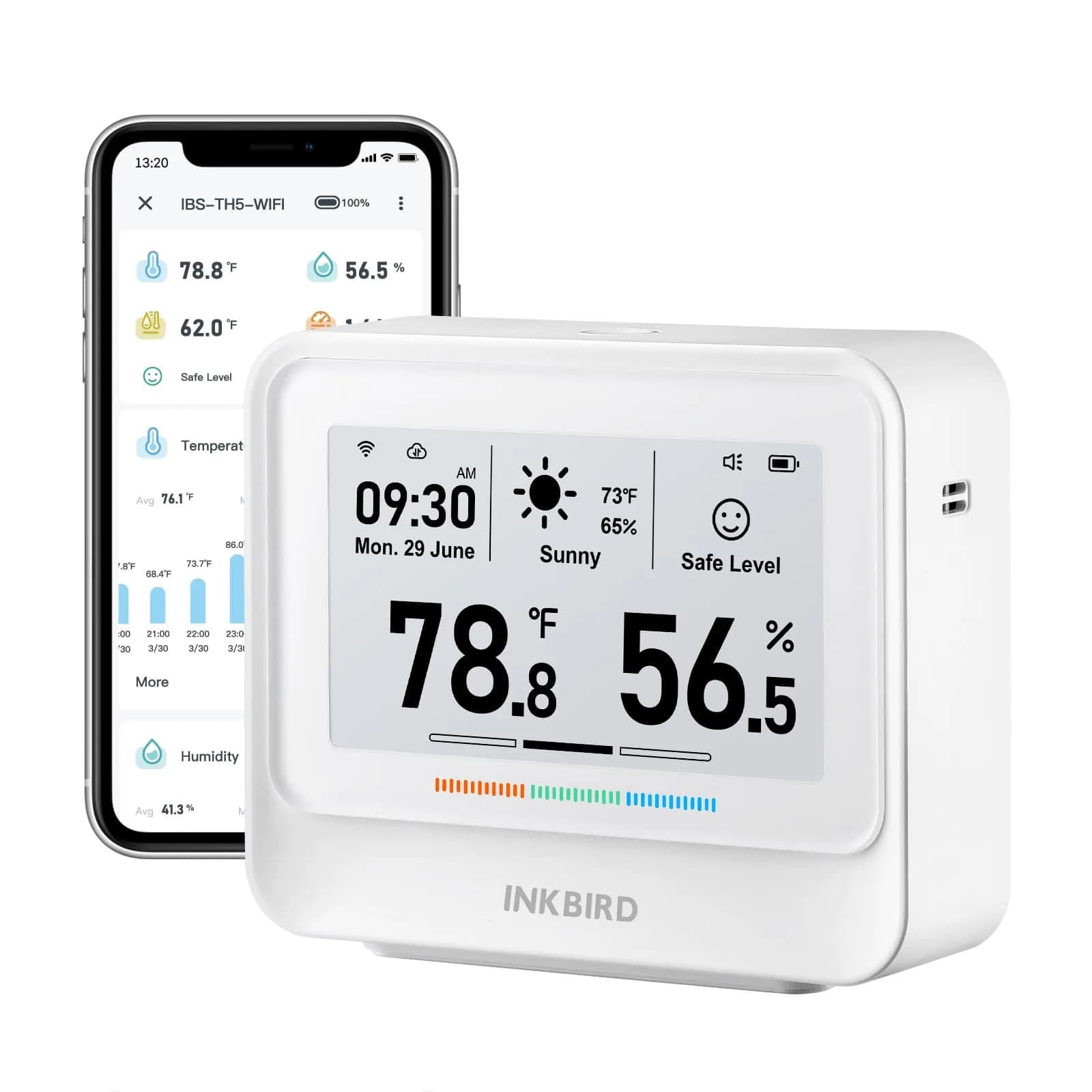 Inkbird IBS-TH5 WiFi Thermometer Hygrometer 9-in-1 | E-Ink Display, 2 Years Cloud Storage - main product image