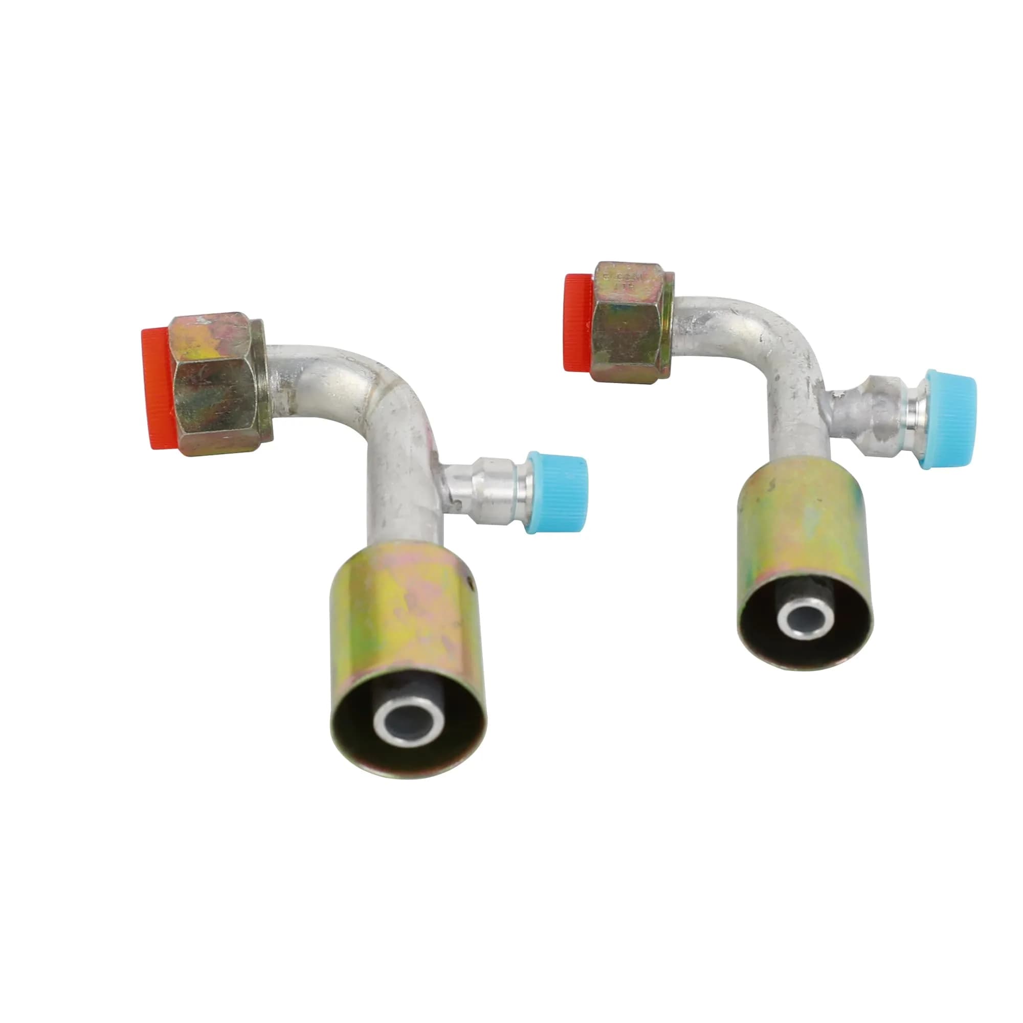 Wisepick AC Fitting Set #8 and #10 Female Beadlock 90° | R134a Pressure Valve, Aluminum, Zinc Finish