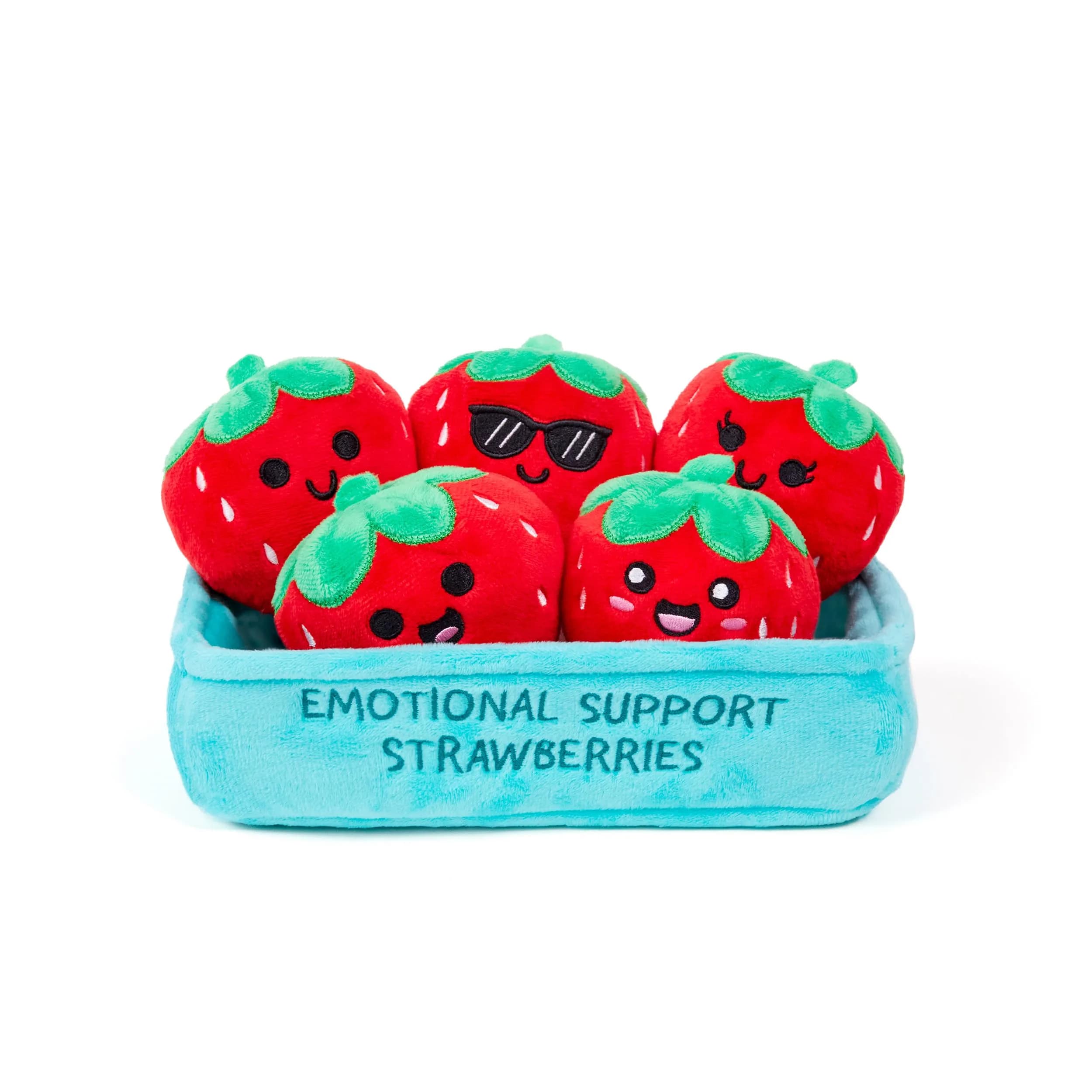Relatable Emotional Support Strawberries Plush Set with Basket (5 Plushies, Red) - main product image