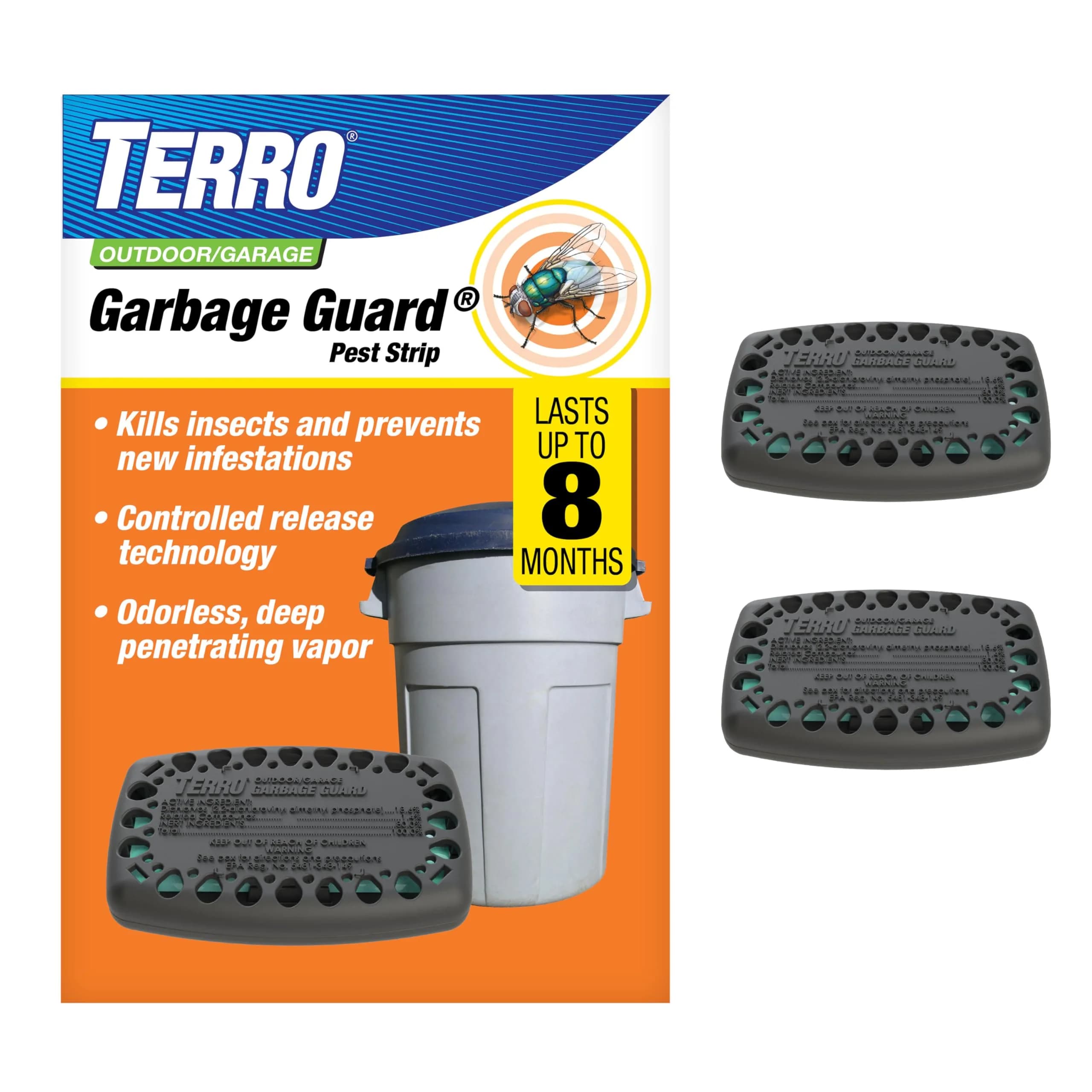 TERRO Garbage Guard Trash Can Insect Killer Pods, 2-Pack | Kills Flies, Maggots, Roaches, Beetles & Other Insects - main product image