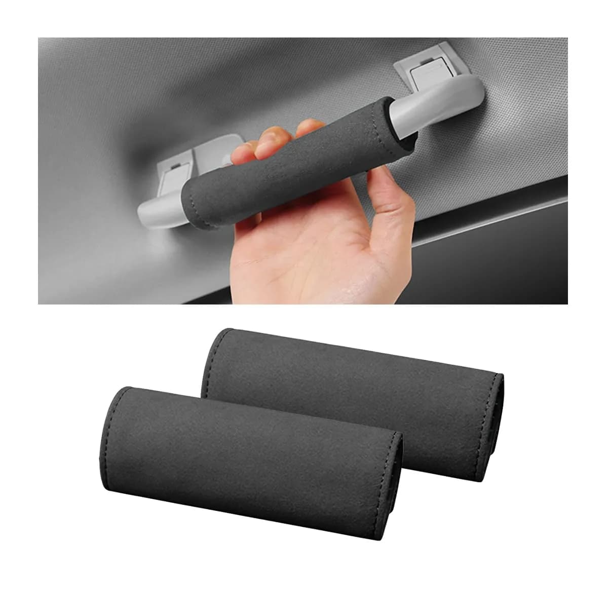 BESULEN Black 2PCS Car Inside Door Handle Protector | Durable Leather Anti-Scratch Cover for Auto Inner Front Rear Door Pull Handle