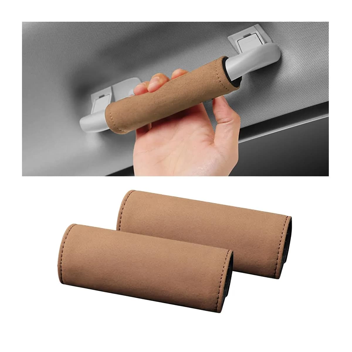 BESULEN Tumbled Fur Leather Car Inside Door Handle Protector 2PCS (Brown) | Protects Auto Inner Door Pull Handles