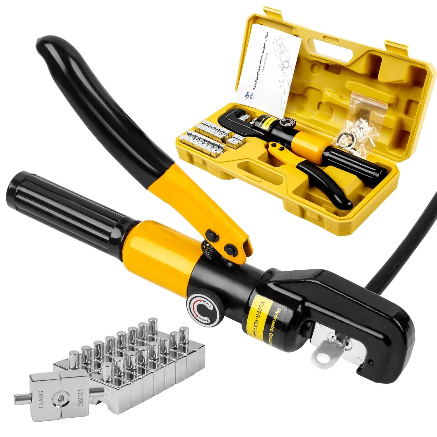YUZES Hydraulic Crimping Tool 12 to 2/0 AWG | Heavy-Duty Battery Cable Crimper for Automotive & Industrial Use - main product image