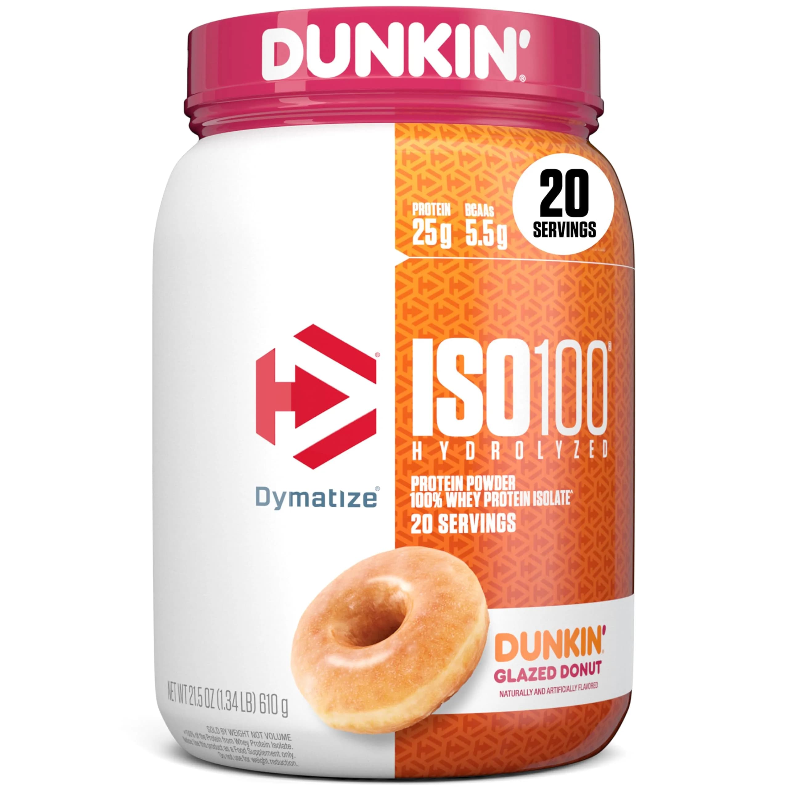 Dymatize ISO100 Hydrolyzed Whey Protein Powder Dunkin' Glazed Donut Flavor, 25g Protein, 1.34lb (20 Servings) | USA Import for Muscle Recovery - main product image