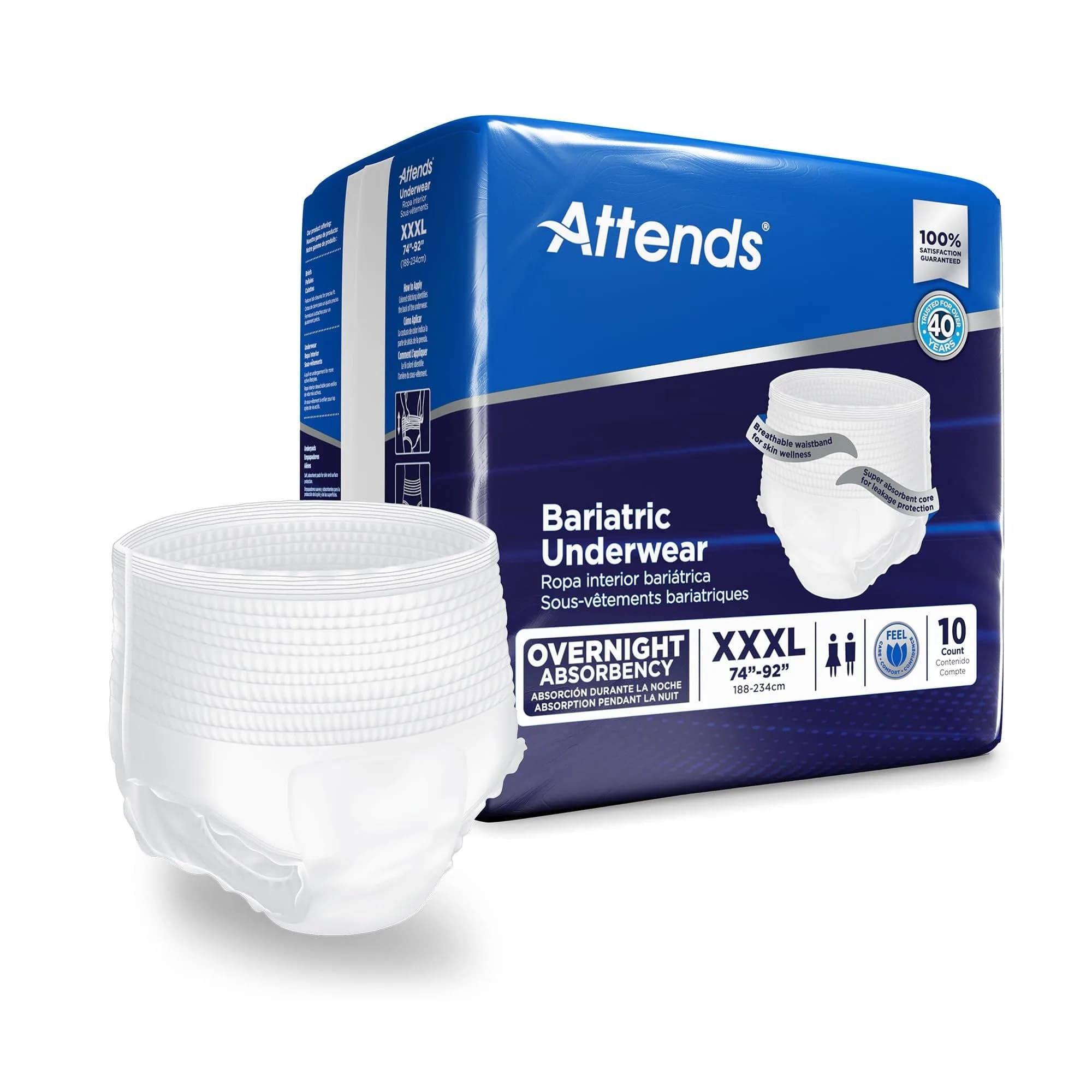 Attends Bariatric Adult Incontinence Underwear 40 ct | Heavy to Severe Leak Protection for Obese Patients