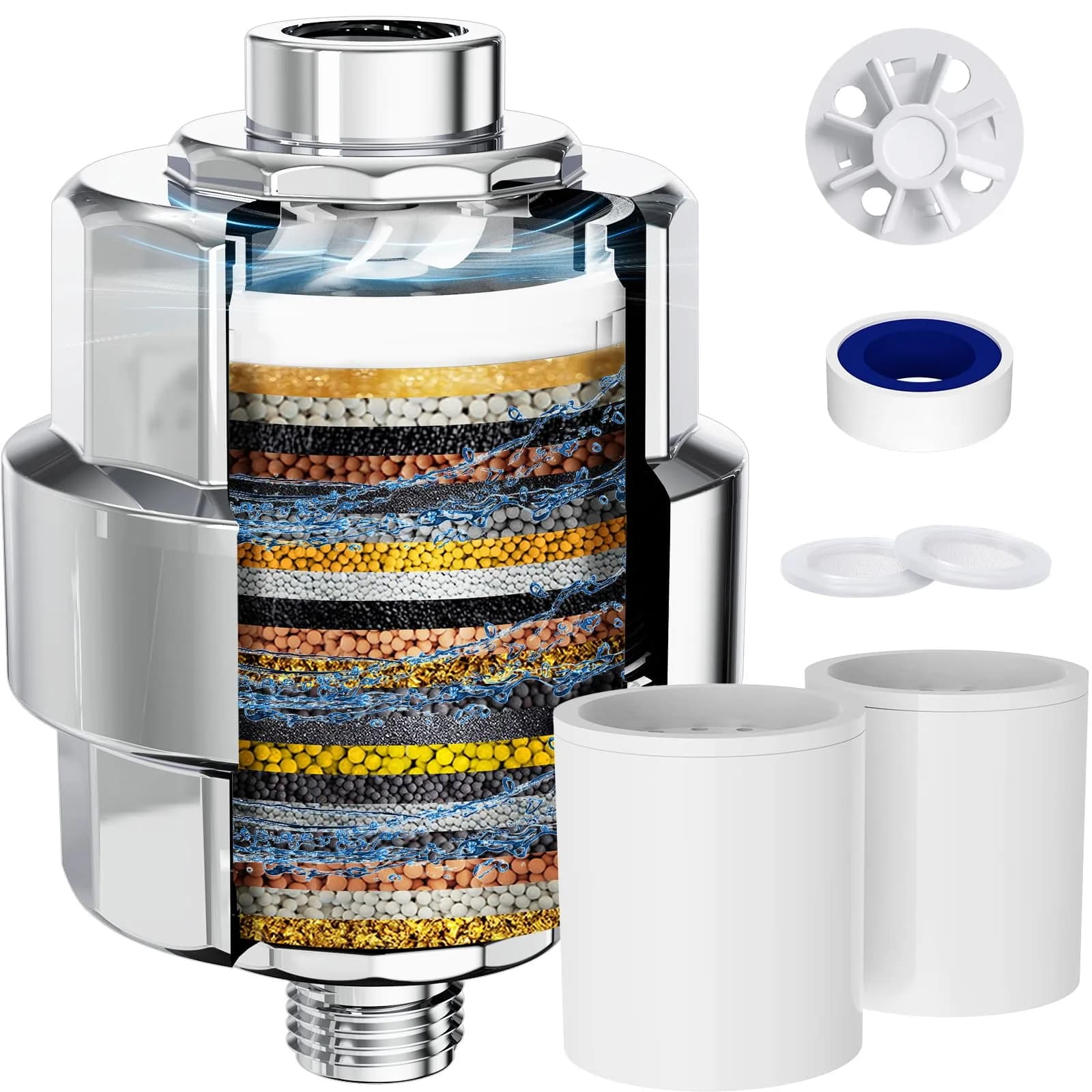 EMBATHER 20 Stage Shower Filter for Hard Water, 2 Cartridges, Chrome | Better Filtering Result - main product image