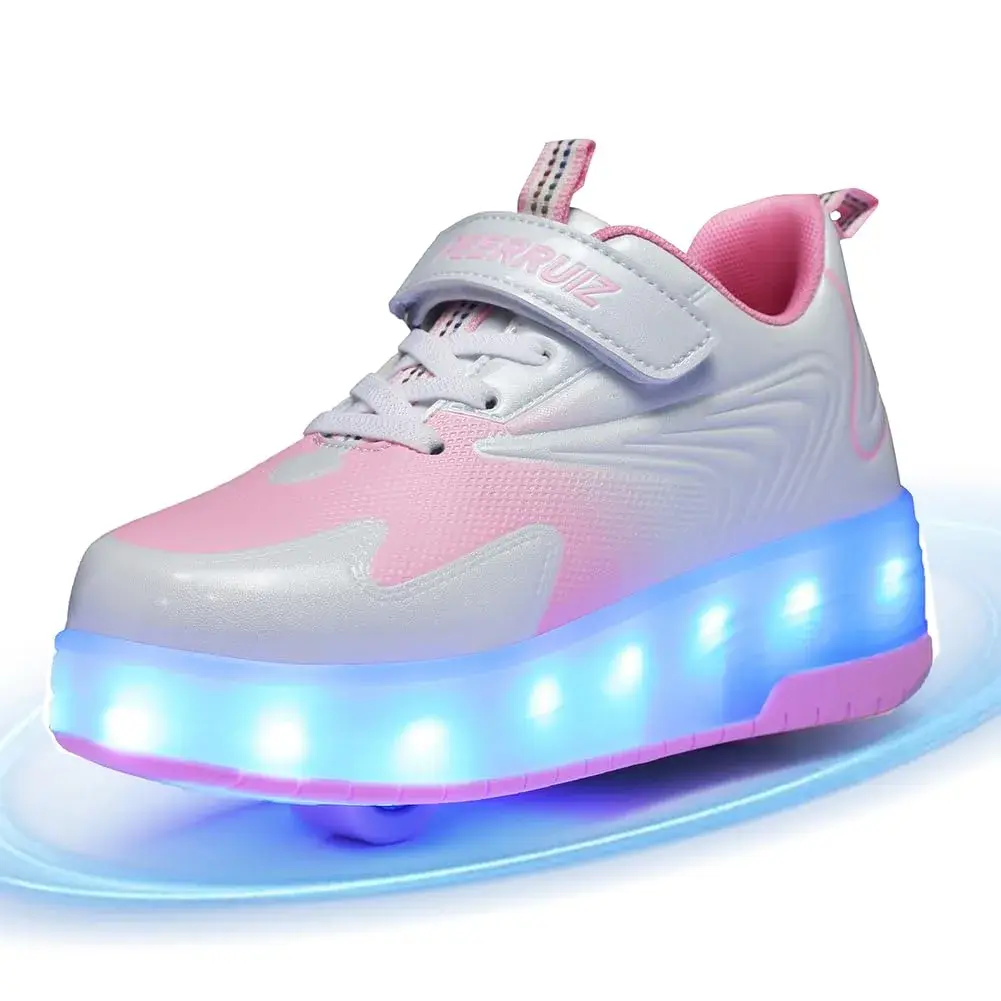 Yogeeft Girls Roller Shoes with USB Rechargeable 6 Big Kid | LED Lights & Retractable Wheels