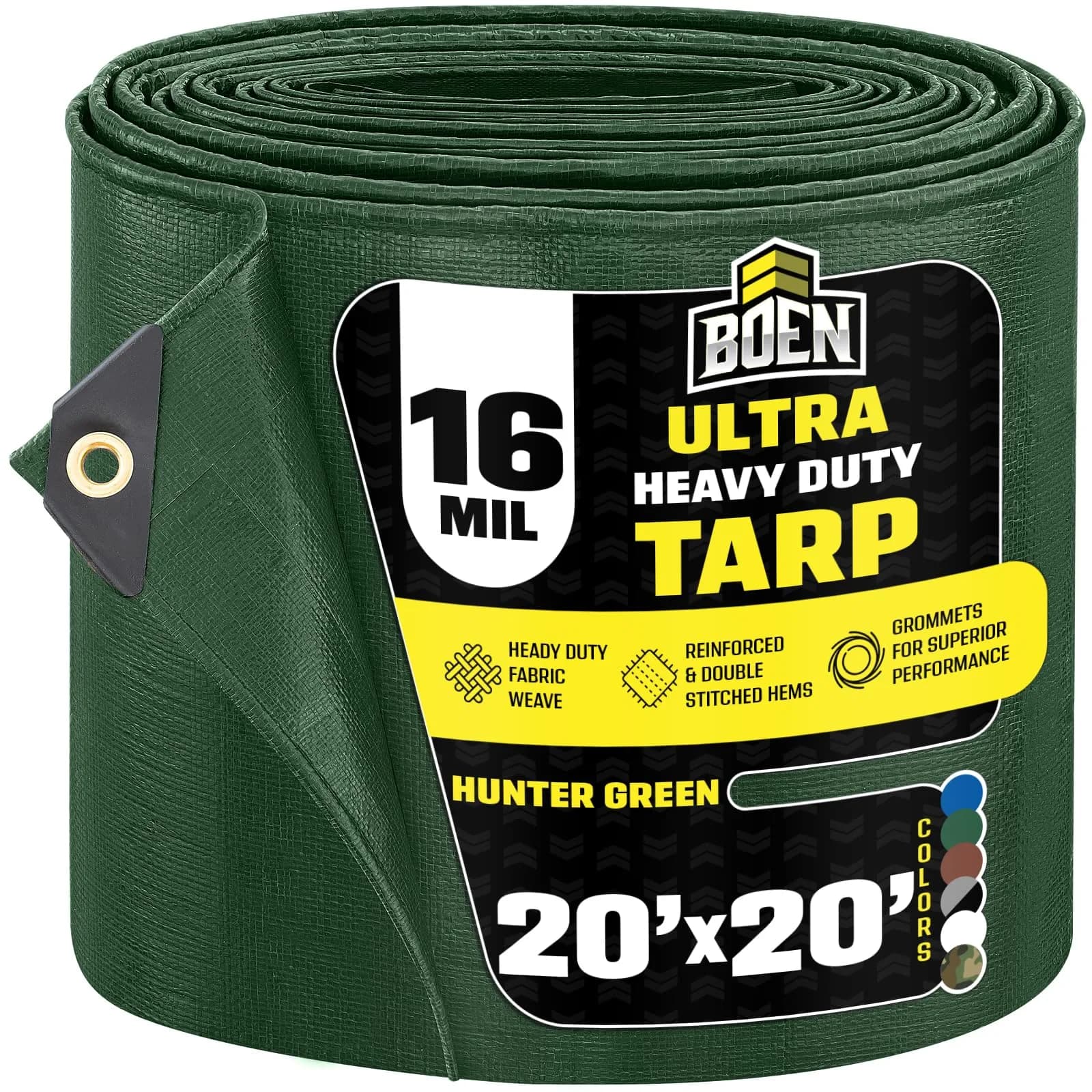 Boen Heavy Duty Tarp Waterproof 20x20 | 16 Mil Rip Proof Cover UV